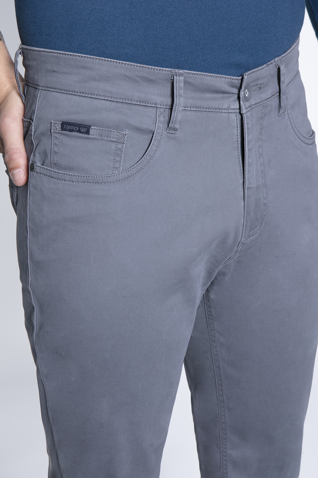 PANTALÓN ALGODÓN HOMBRE FEROUCH GRIS 206009X0107 METAL FIVE POCKET - 3