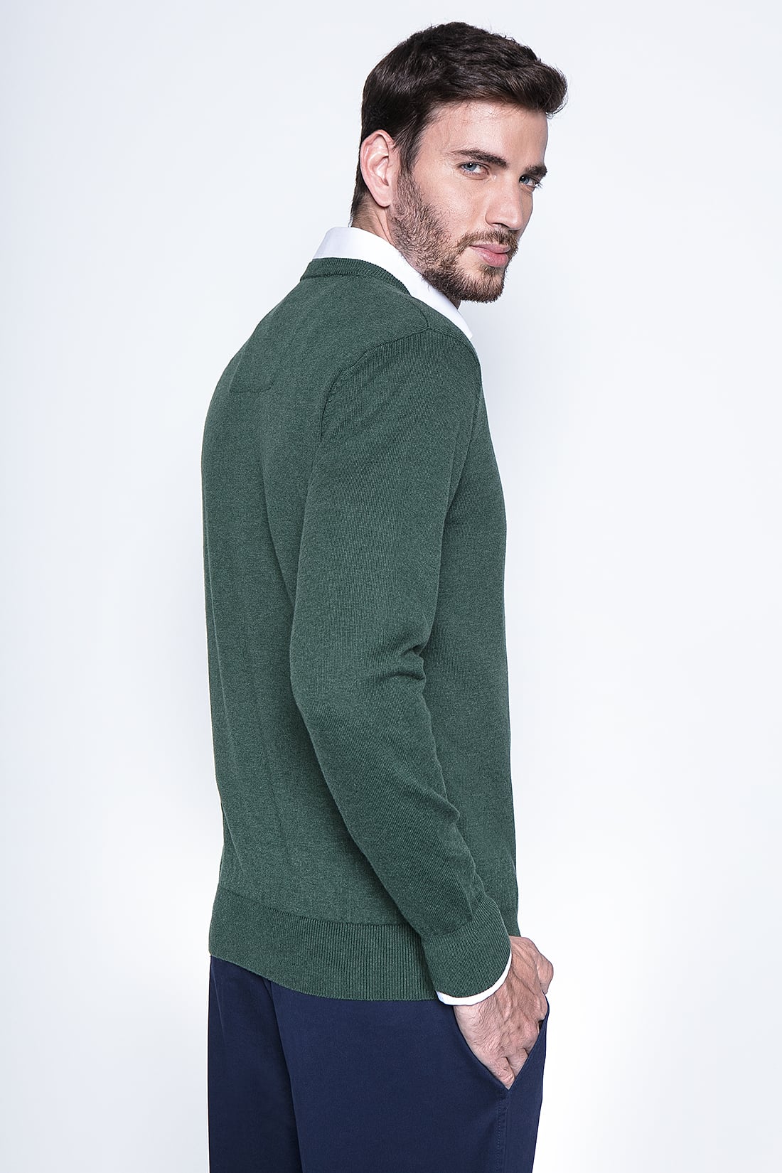 MELANGE SWEATER SMART CASUAL L/S MILITARY - 2