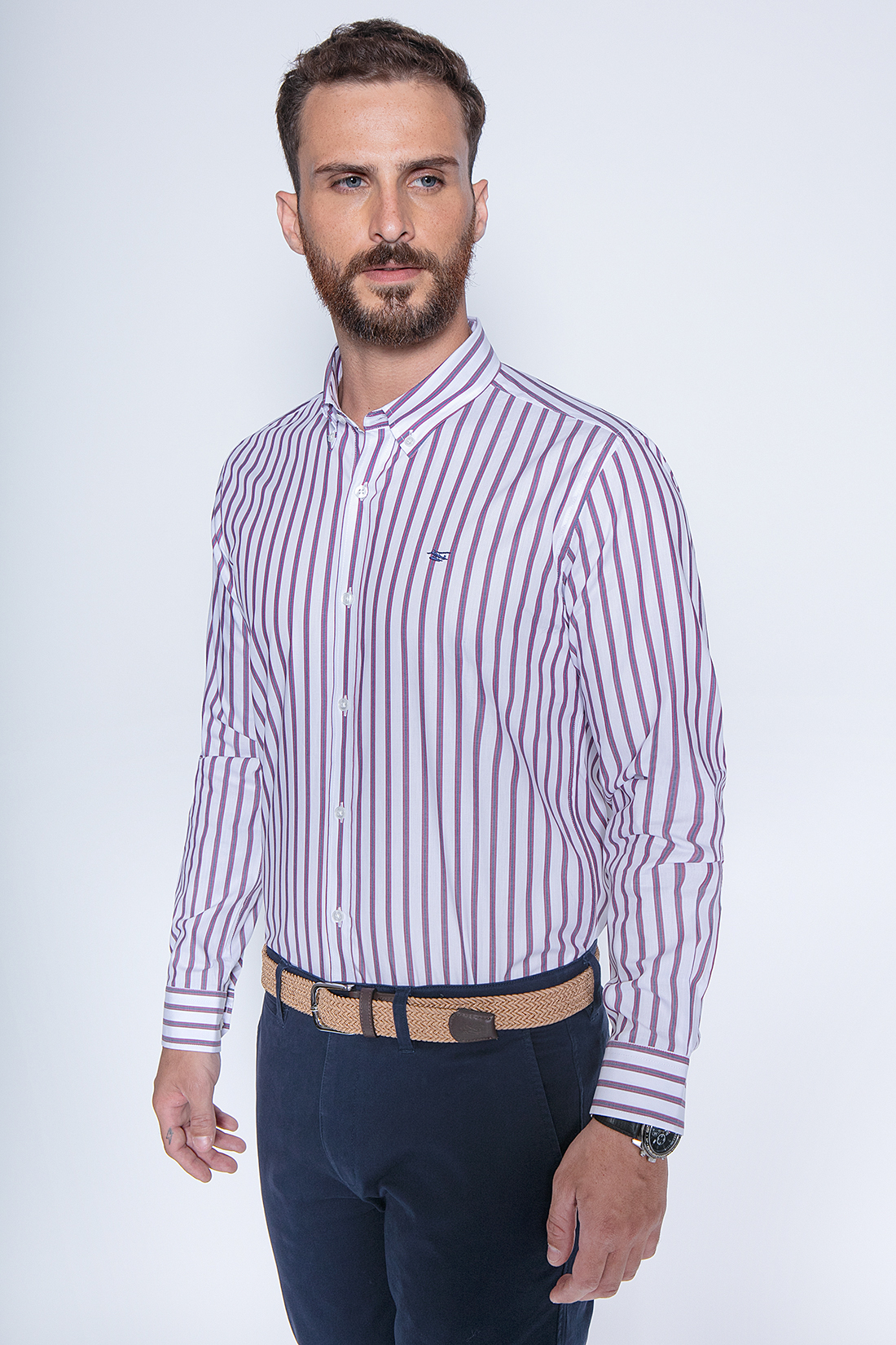 CAMISA STRIPED IRVING SM BURGUNDY - 1