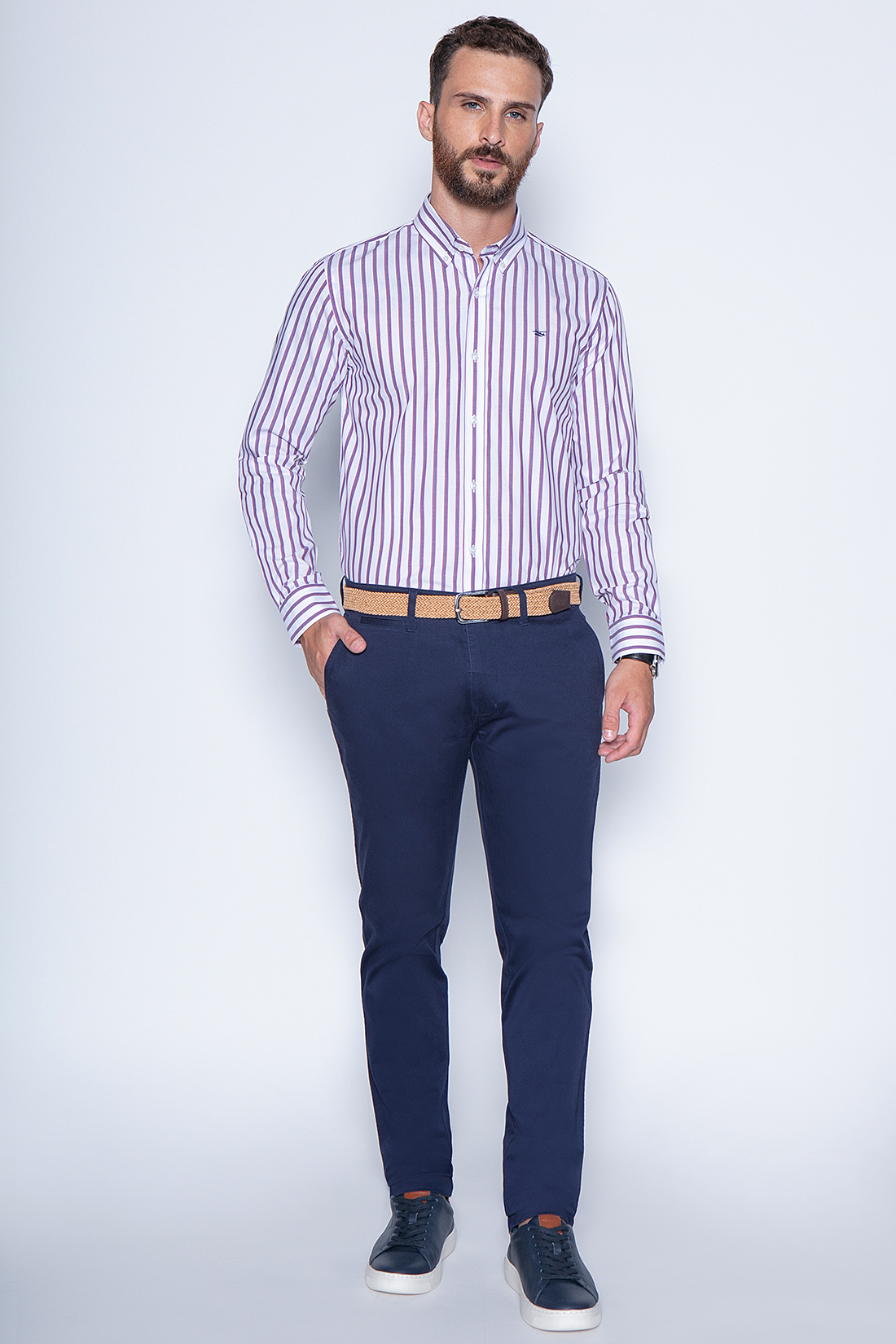 CAMISA STRIPED IRVING SM BURGUNDY - 4