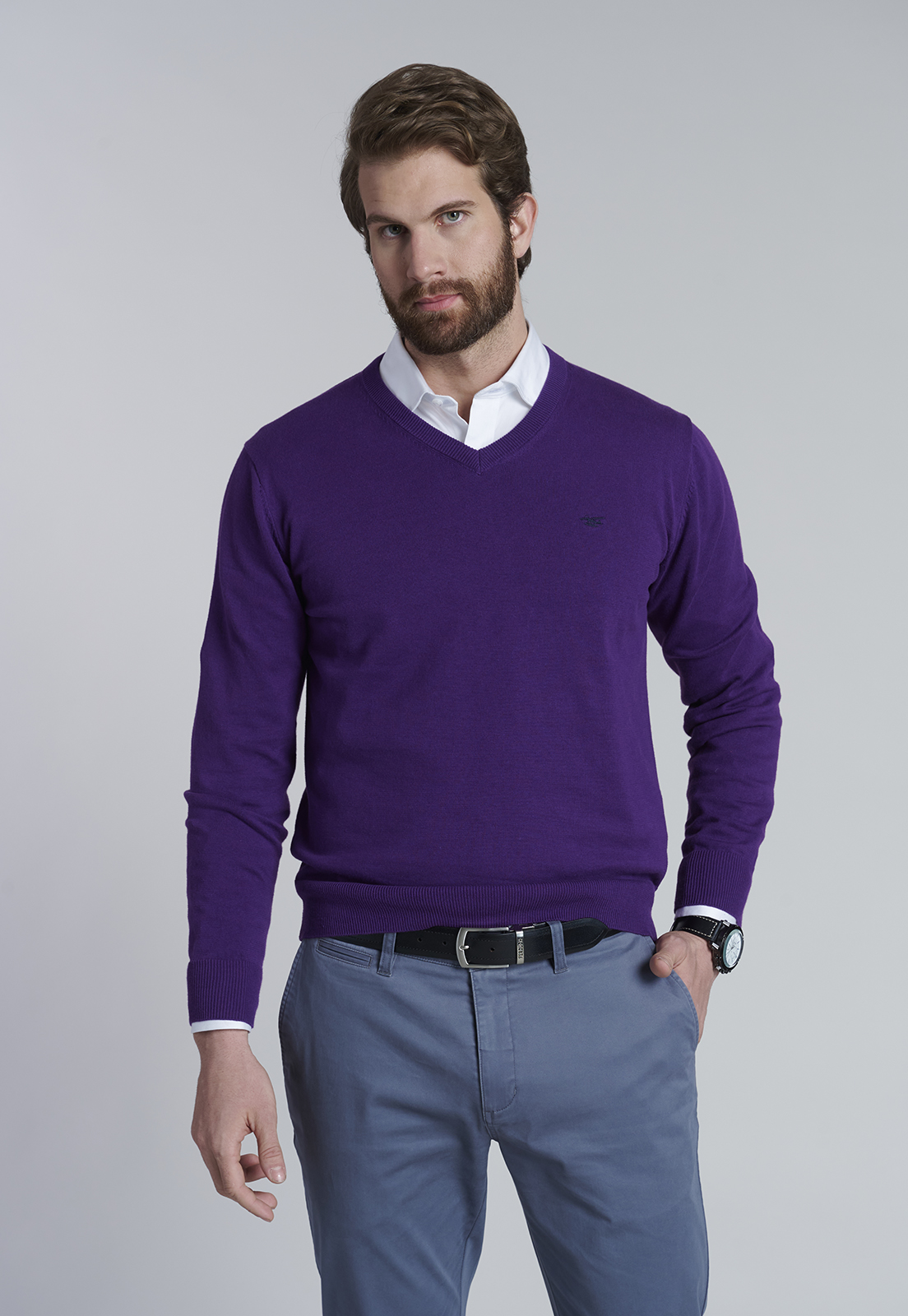 SWEATER V NECK SOLIDO F DK VIOLET - 1