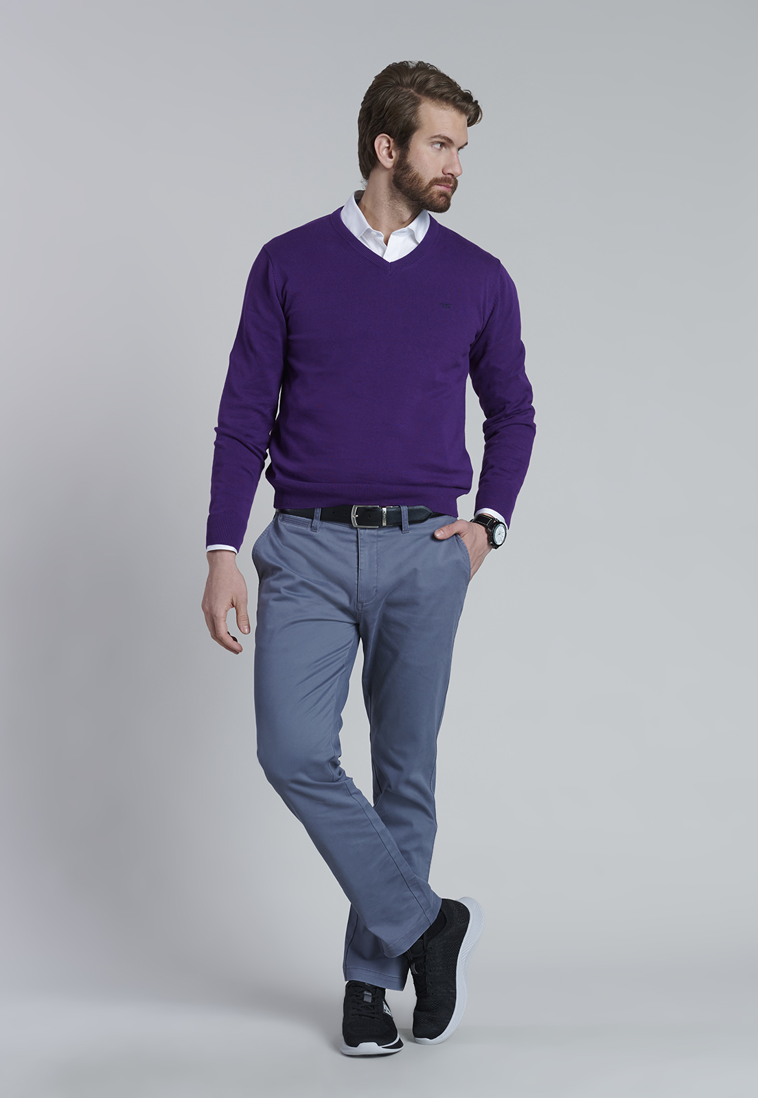 SWEATER V NECK SOLIDO F DK VIOLET - 2