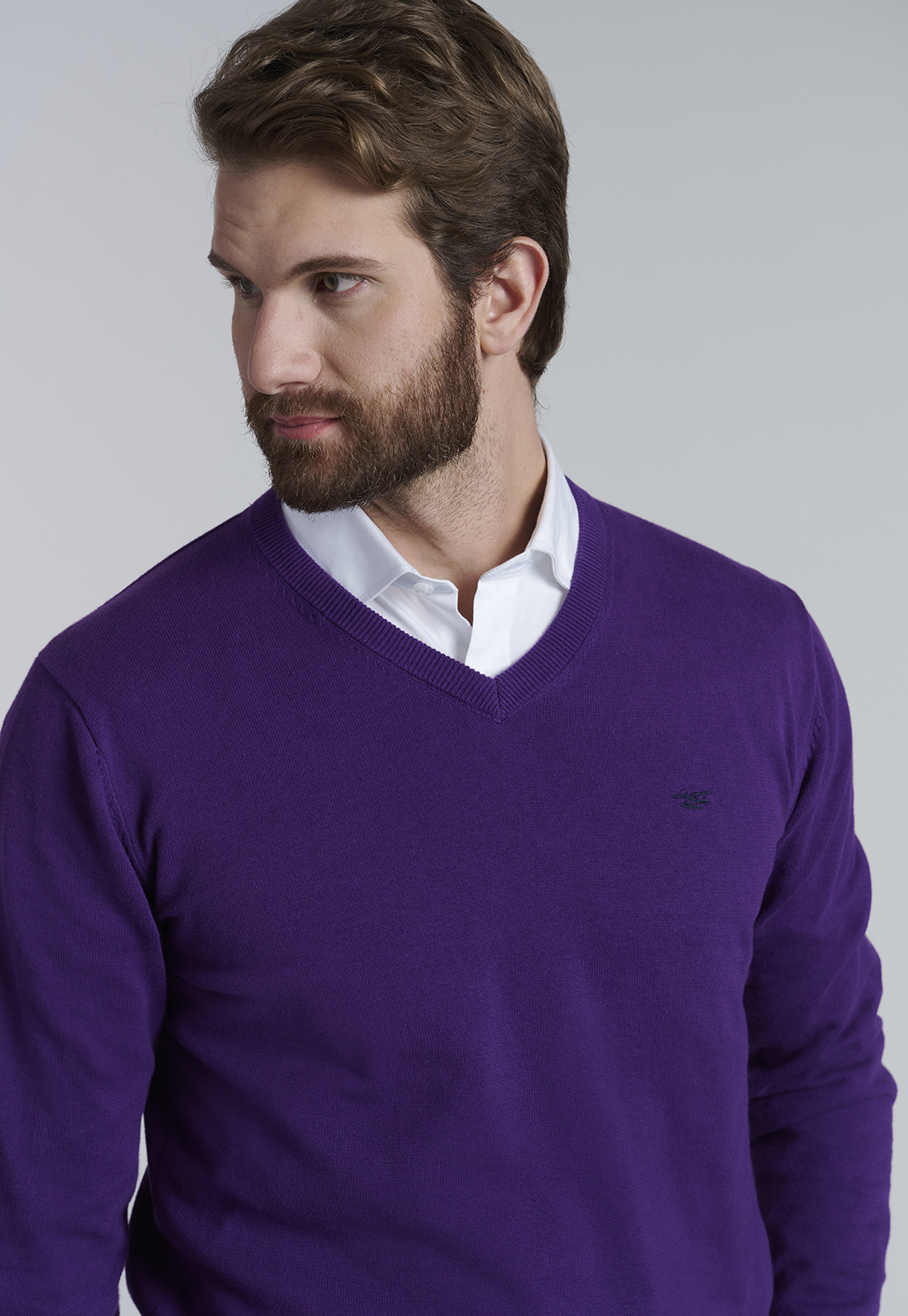 SWEATER V NECK SOLIDO F DK VIOLET - 3