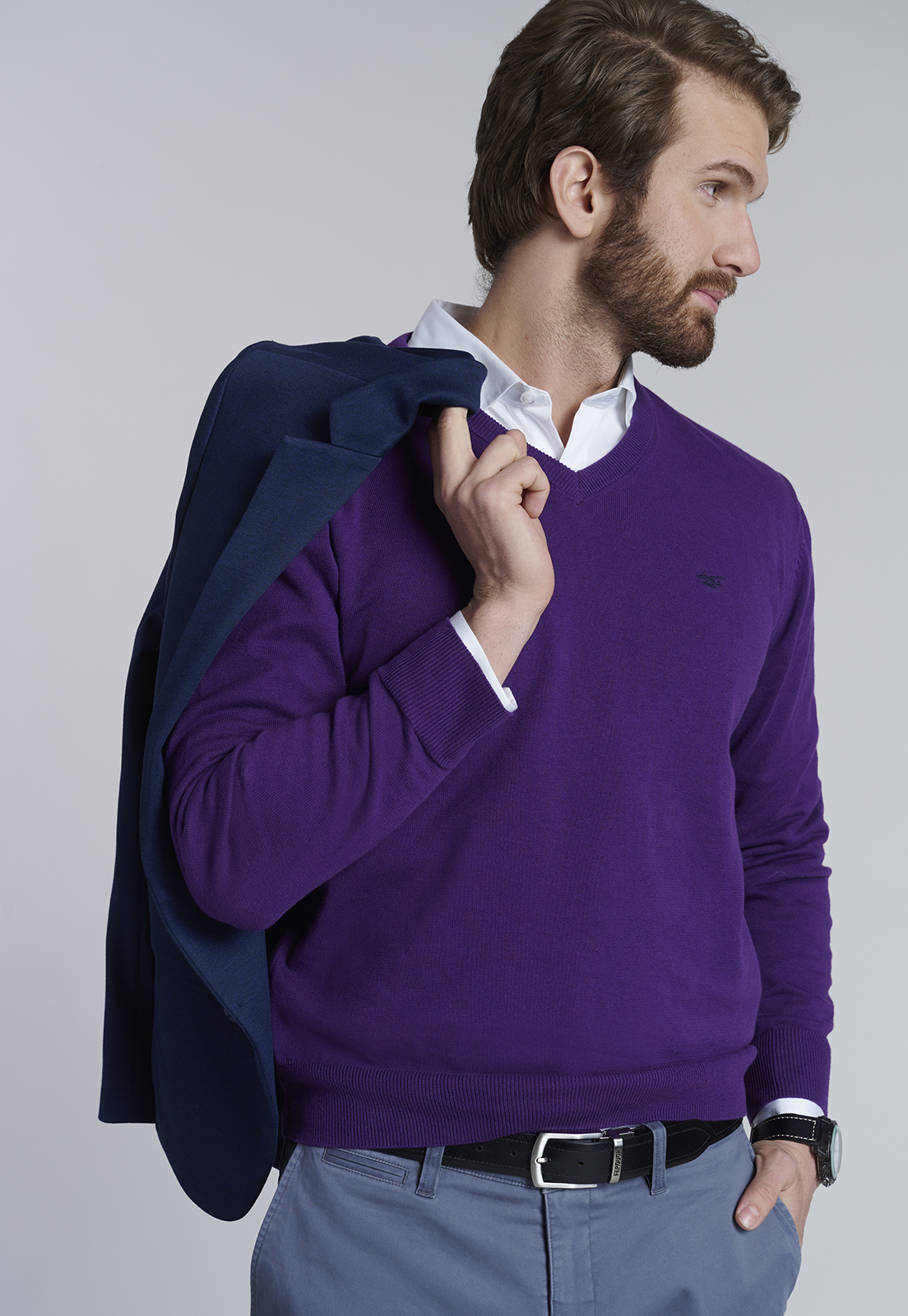 SWEATER V NECK SOLIDO F DK VIOLET - 5