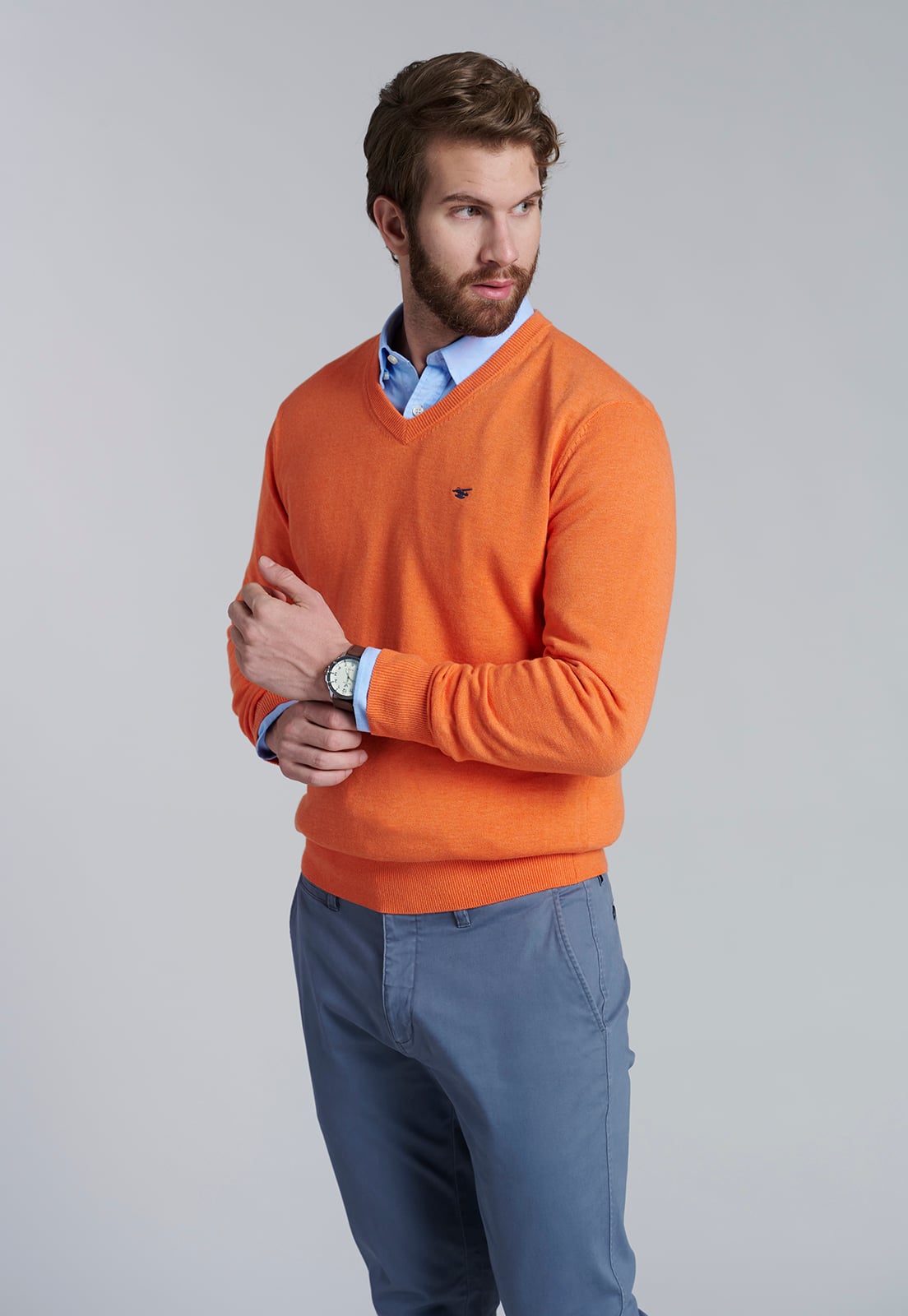 SWEATER V NECK MELANGE F ORANGE - 1