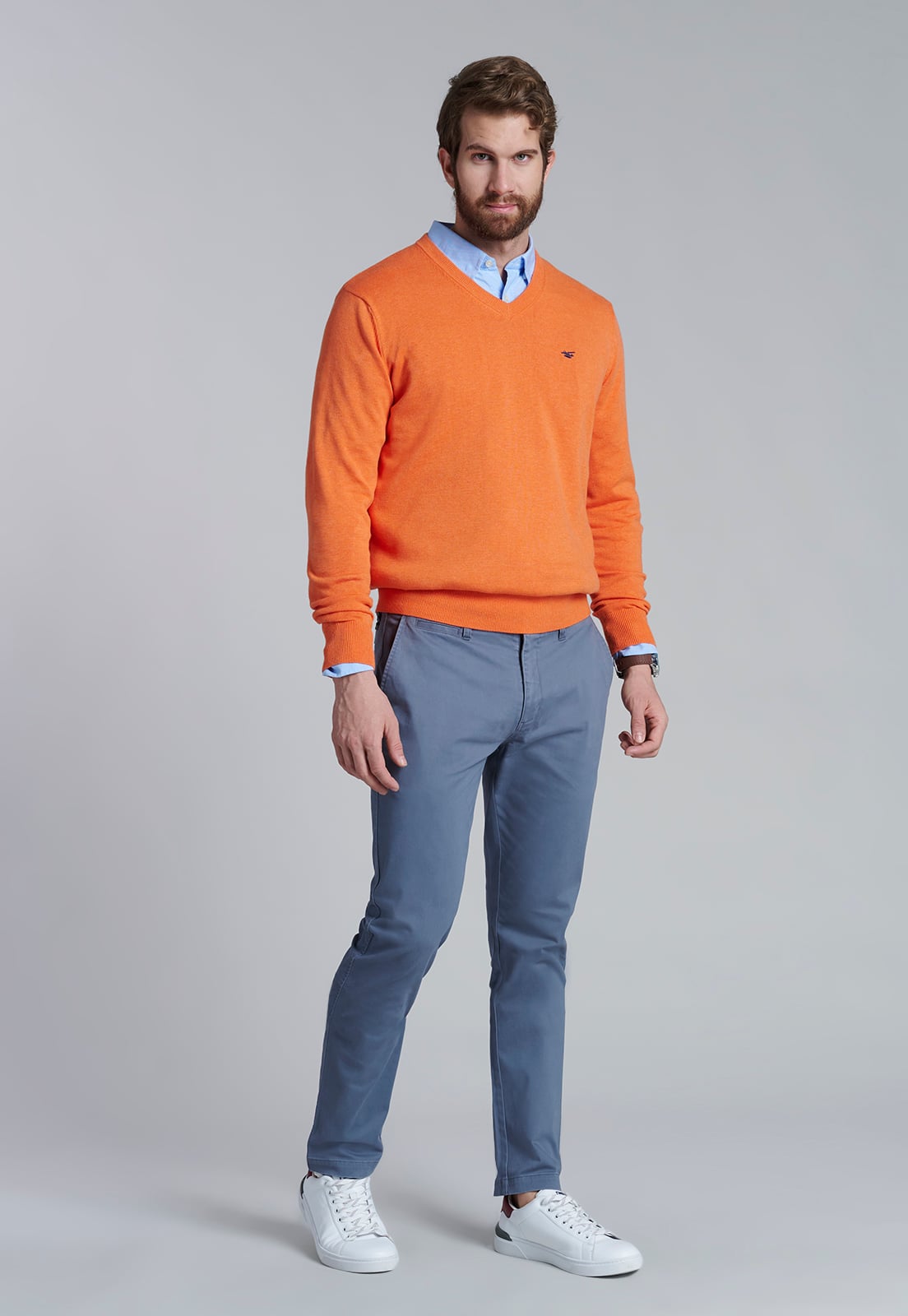 SWEATER V NECK MELANGE F ORANGE - 2