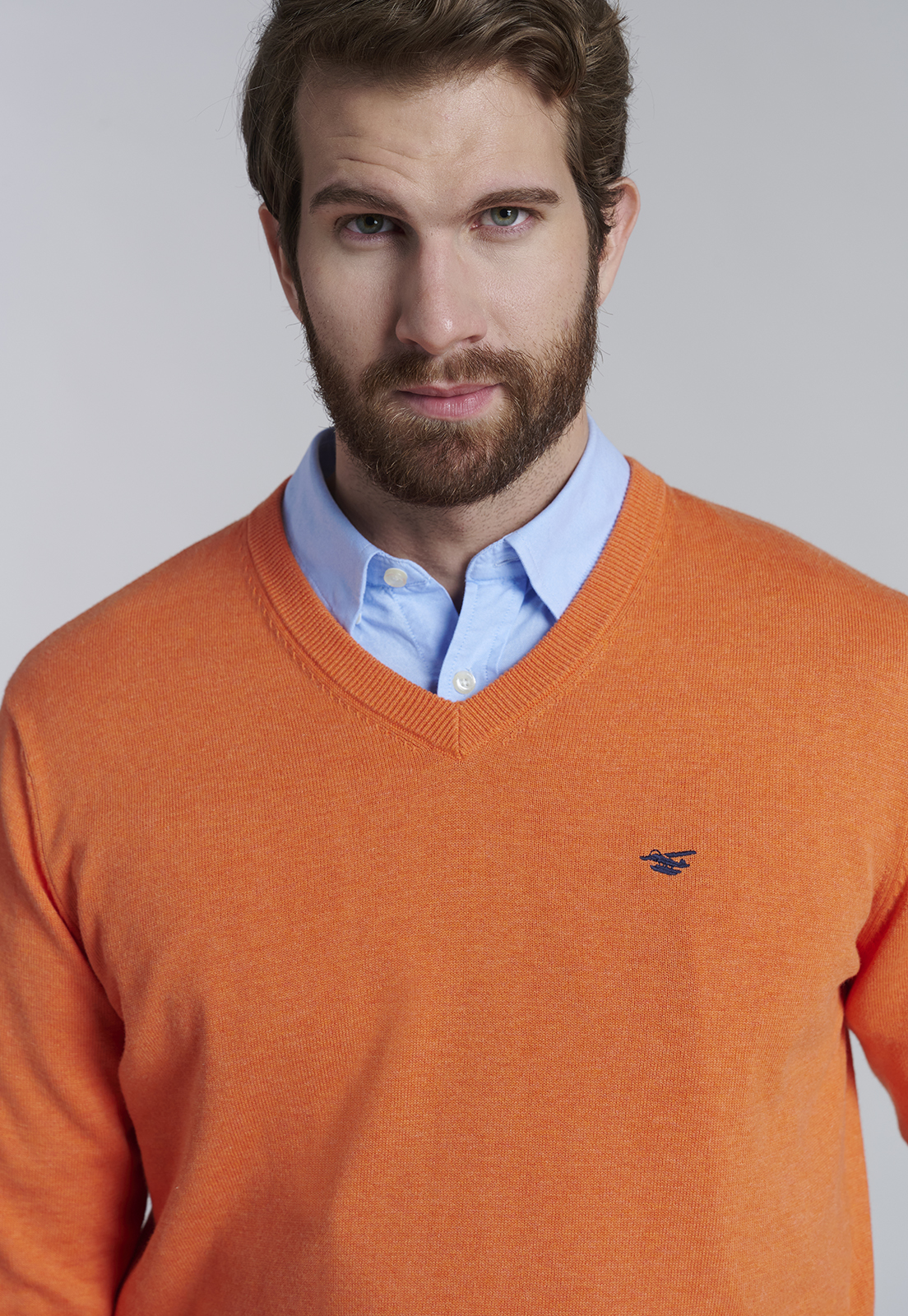 SWEATER V NECK MELANGE F ORANGE - 3