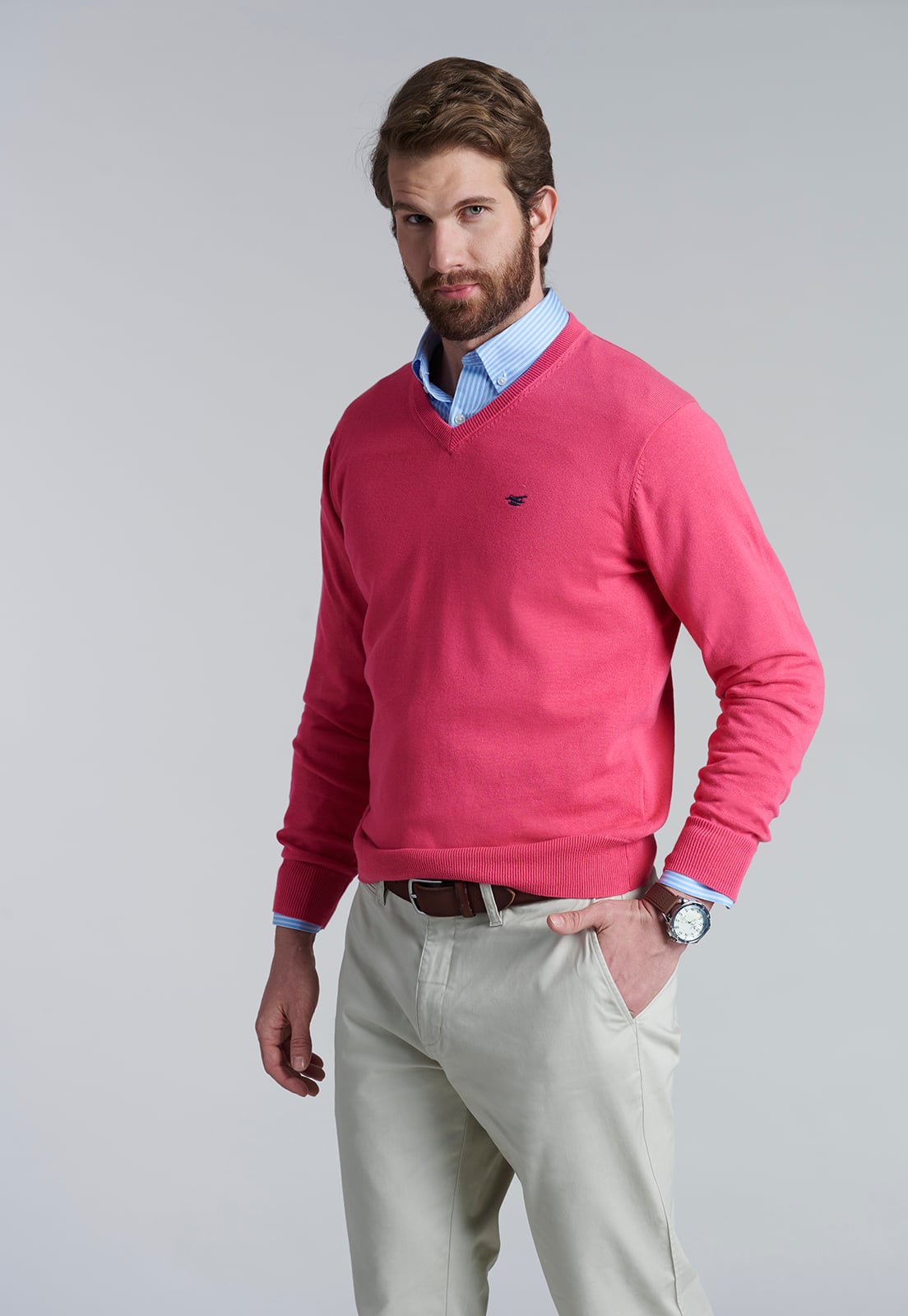 SWEATER V NECK SOLIDO F CORAL - 1