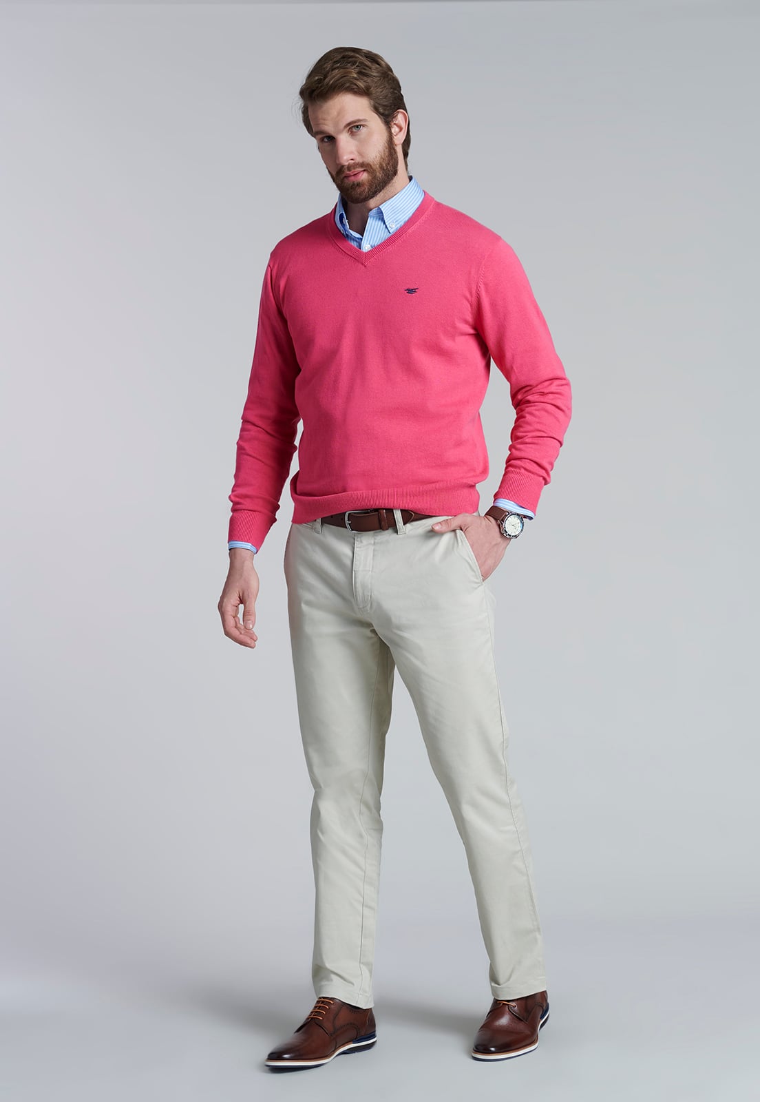 SWEATER V NECK SOLIDO F CORAL - 2