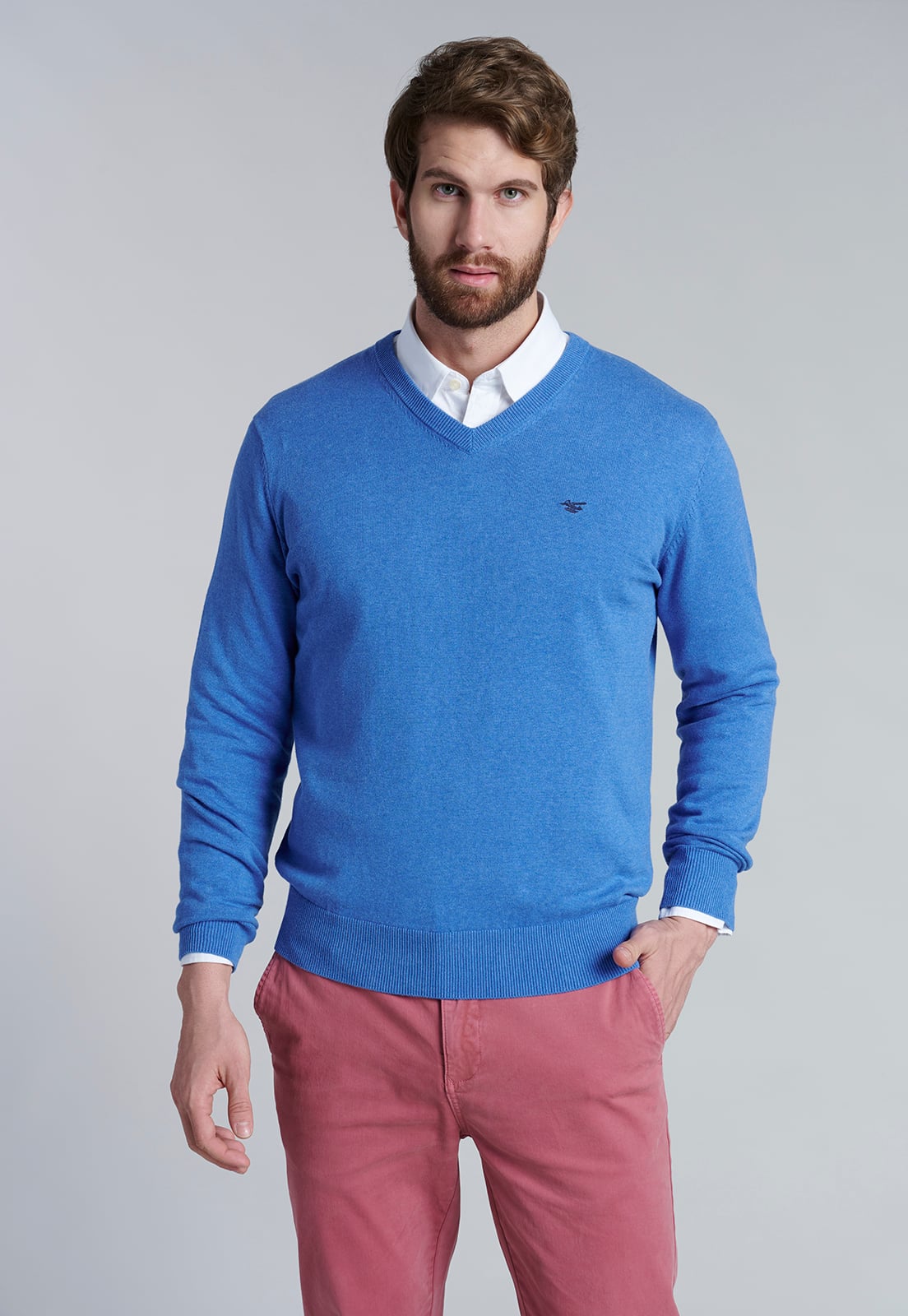 SWEATER V NECK MELANGE F SKY - 1