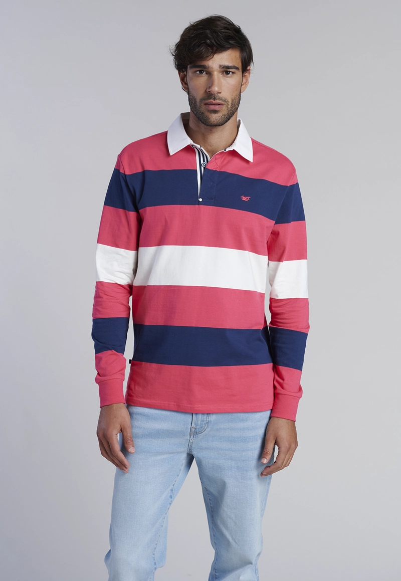 POLERA RUGBY RAYAS NEWARK CORAL - 1