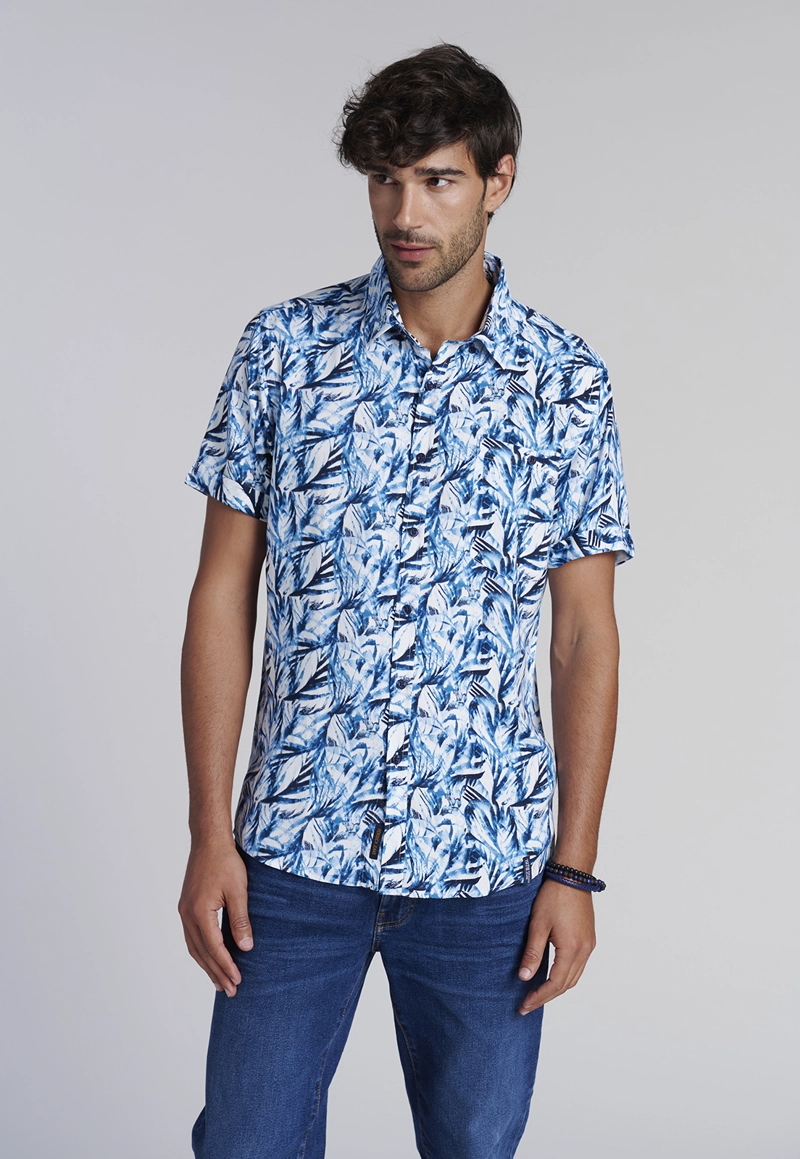 CAMISA ESTAMPADA HOJAS  FJ BLUE - 1