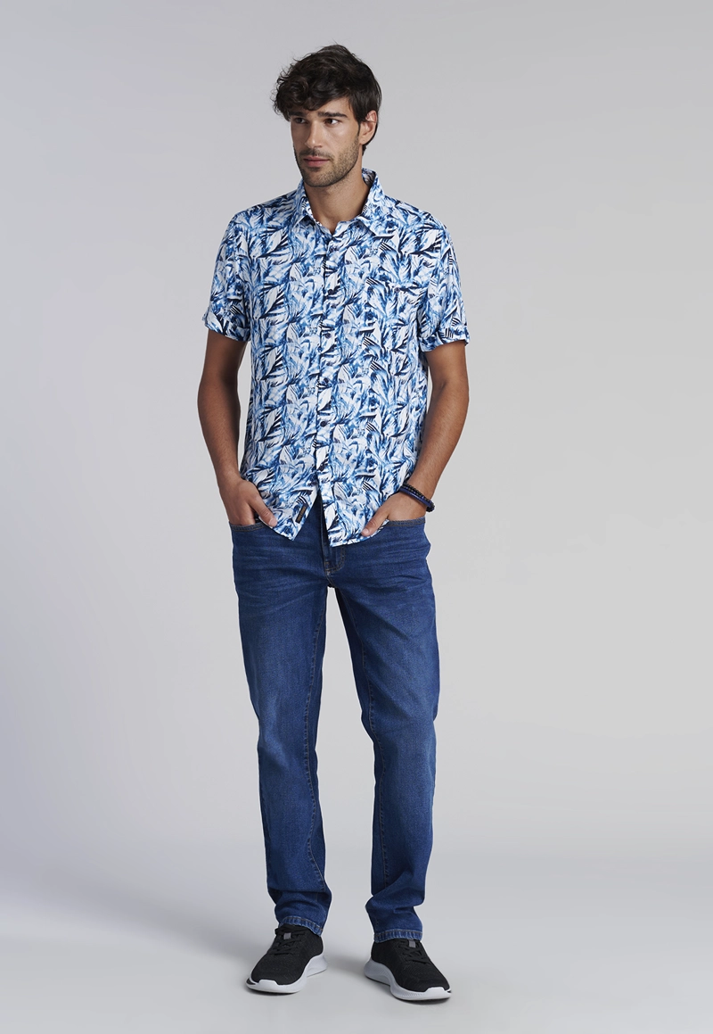 CAMISA ESTAMPADA HOJAS  FJ BLUE - 2