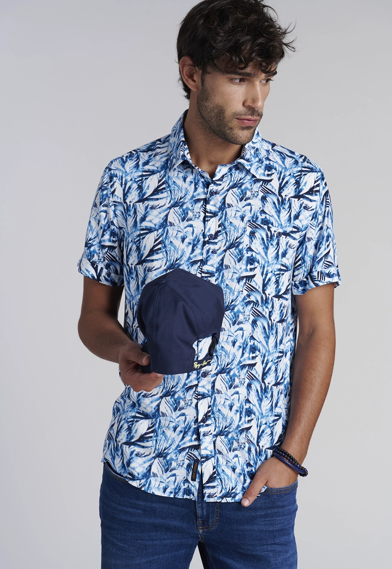 CAMISA ESTAMPADA HOJAS  FJ BLUE - 5