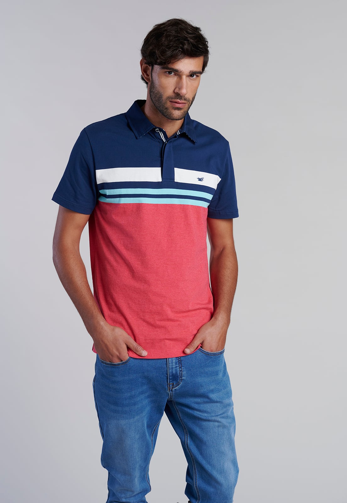 POLERA POLO RAYAS CHICAGO CORAL MELANG - 1