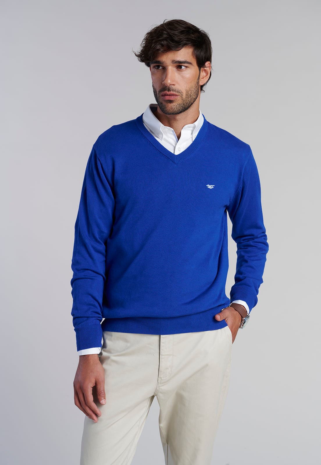 SWEATER V NECK SOLIDO F BLUE - 1