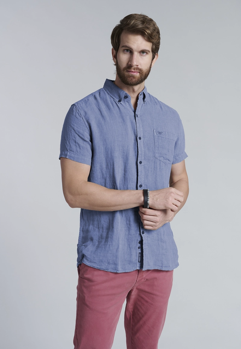CAMISA LINO LAVADA F NAVY - 1