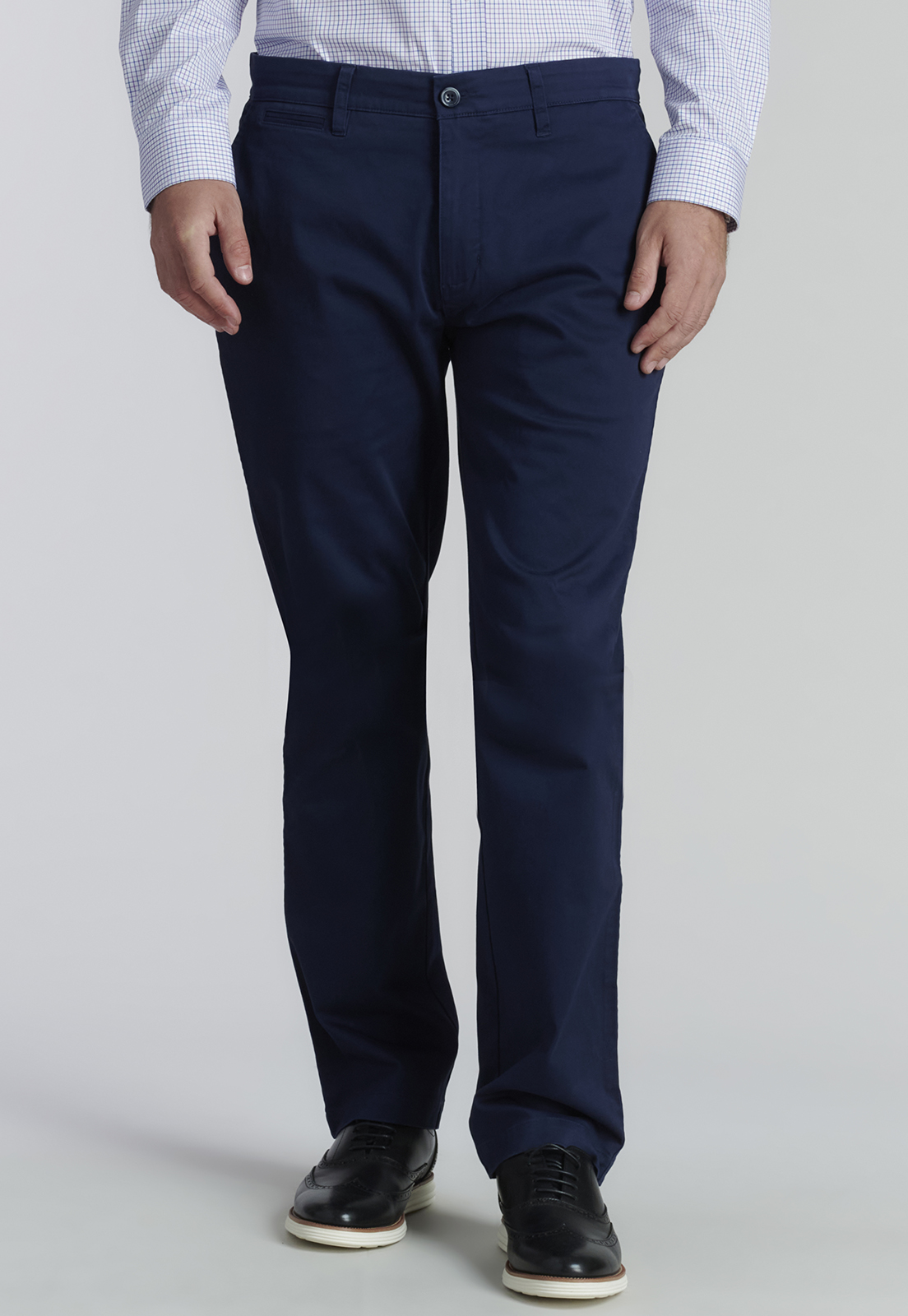 PANTALÓN ALGODÓN HOMBRE FEROUCH AZUL TWILL WITHOUT PLEATS L/33 BUSINESS DK. - 1
