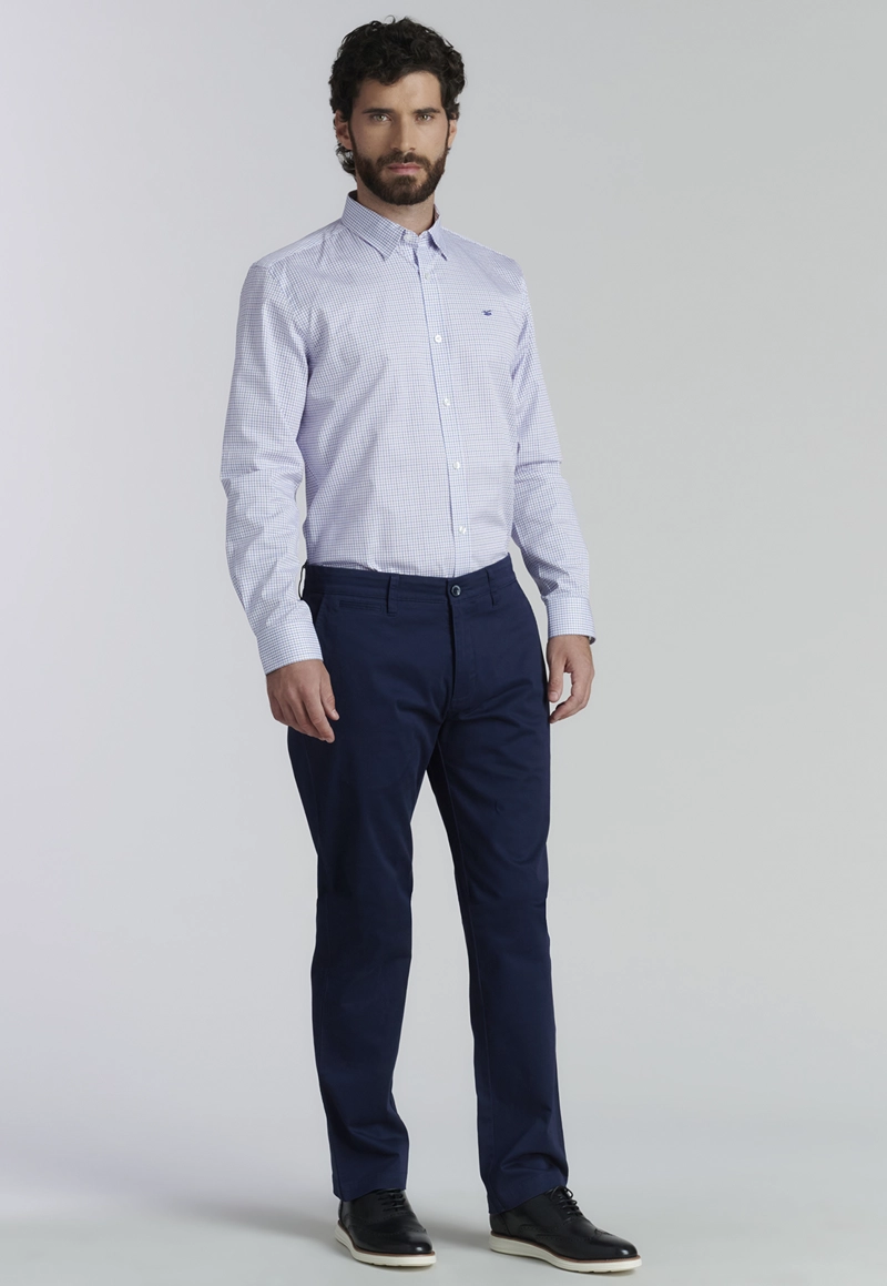 PANTALÓN ALGODÓN HOMBRE FEROUCH AZUL TWILL WITHOUT PLEATS L/33 BUSINESS DK. - 2