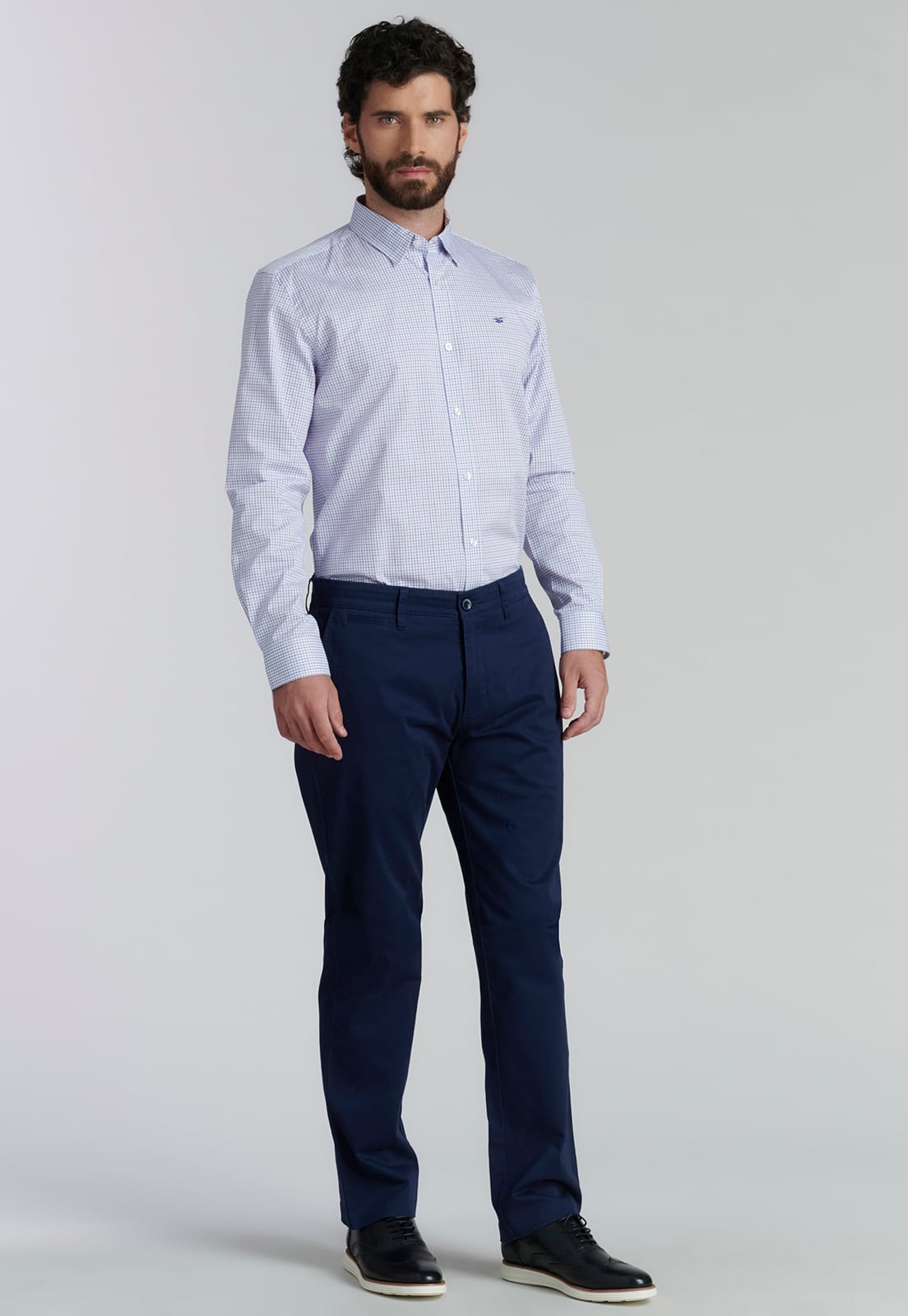 PANTALÓN ALGODÓN HOMBRE FEROUCH AZUL TWILL WITHOUT PLEATS L/33 BUSINESS DK. - 2