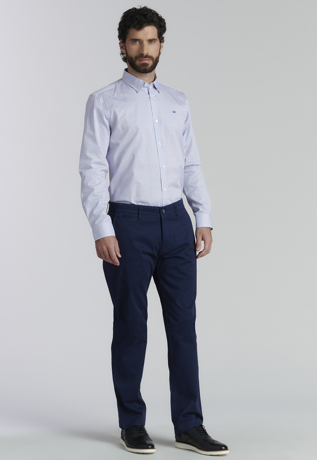 PANTALÓN ALGODÓN HOMBRE FEROUCH AZUL TWILL WITHOUT PLEATS L/33 BUSINESS DK. - 2