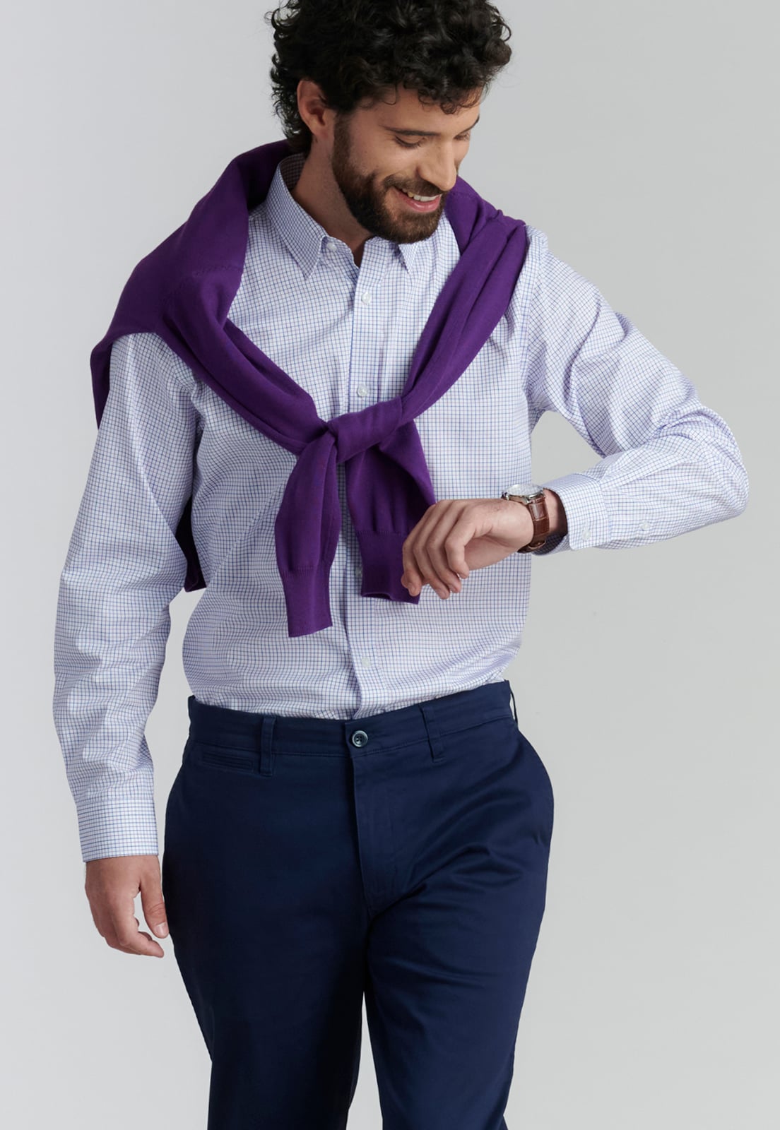 PANTALÓN ALGODÓN HOMBRE FEROUCH AZUL TWILL WITHOUT PLEATS L/33 BUSINESS DK. - 5