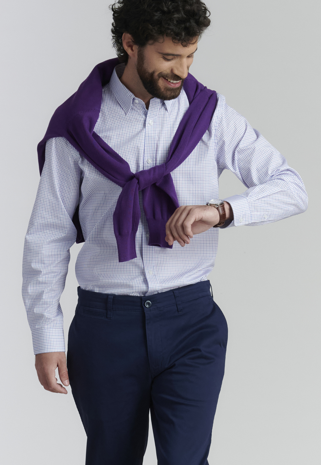 PANTALÓN ALGODÓN HOMBRE FEROUCH AZUL TWILL WITHOUT PLEATS L/33 BUSINESS DK. - 5