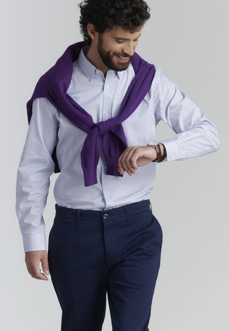 PANTALÓN ALGODÓN HOMBRE FEROUCH AZUL TWILL WITHOUT PLEATS L/33 BUSINESS DK. - 5