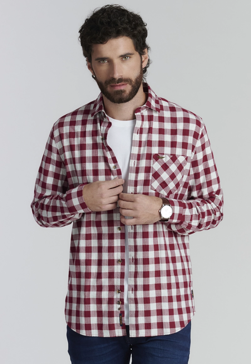 CAMISA ALGODÓN HOMBRE FEROUCH ROJO DENVER FJS BURGUNDY - 1