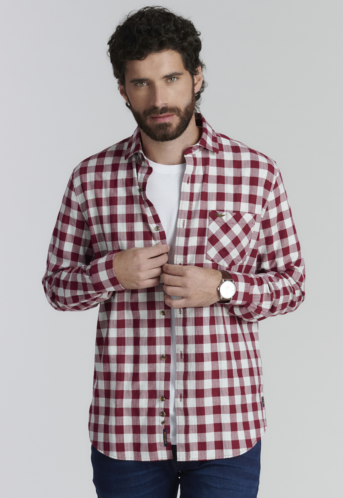 CAMISA ALGODÓN HOMBRE FEROUCH ROJO DENVER FJS BURGUNDY - 1