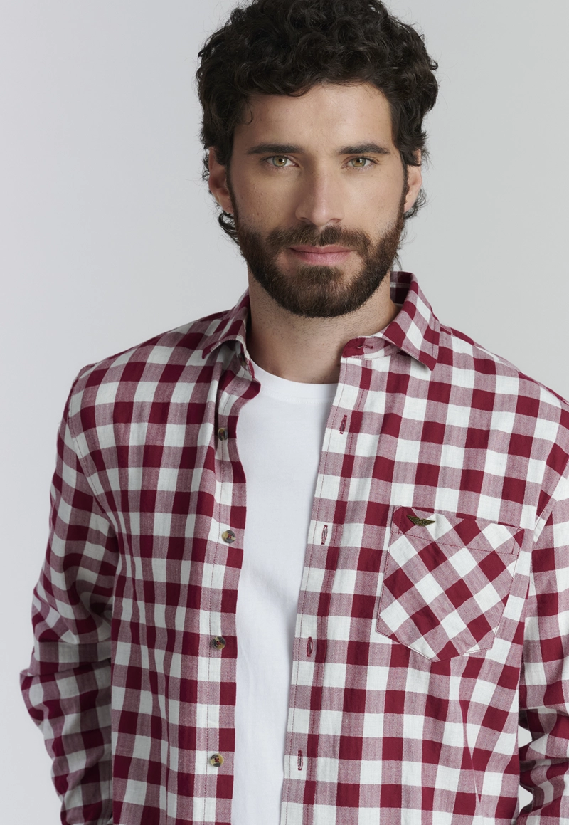 CAMISA ALGODÓN HOMBRE FEROUCH ROJO DENVER FJS BURGUNDY - 3