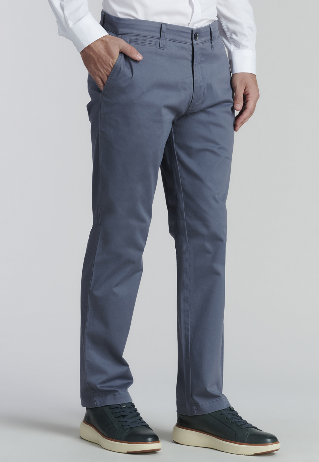 PANTALÓN ALGODÓN HOMBRE FEROUCH GRIS TWILL WITHOUT PLEATS L 33 BUSINESS METAL - 1