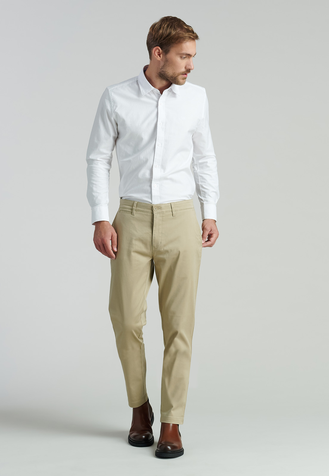 PANTALÓN ALGODÓN HOMBRE FEROUCH BEIGE TWILL SLIM 31 BUSINESS KHAKI - 2