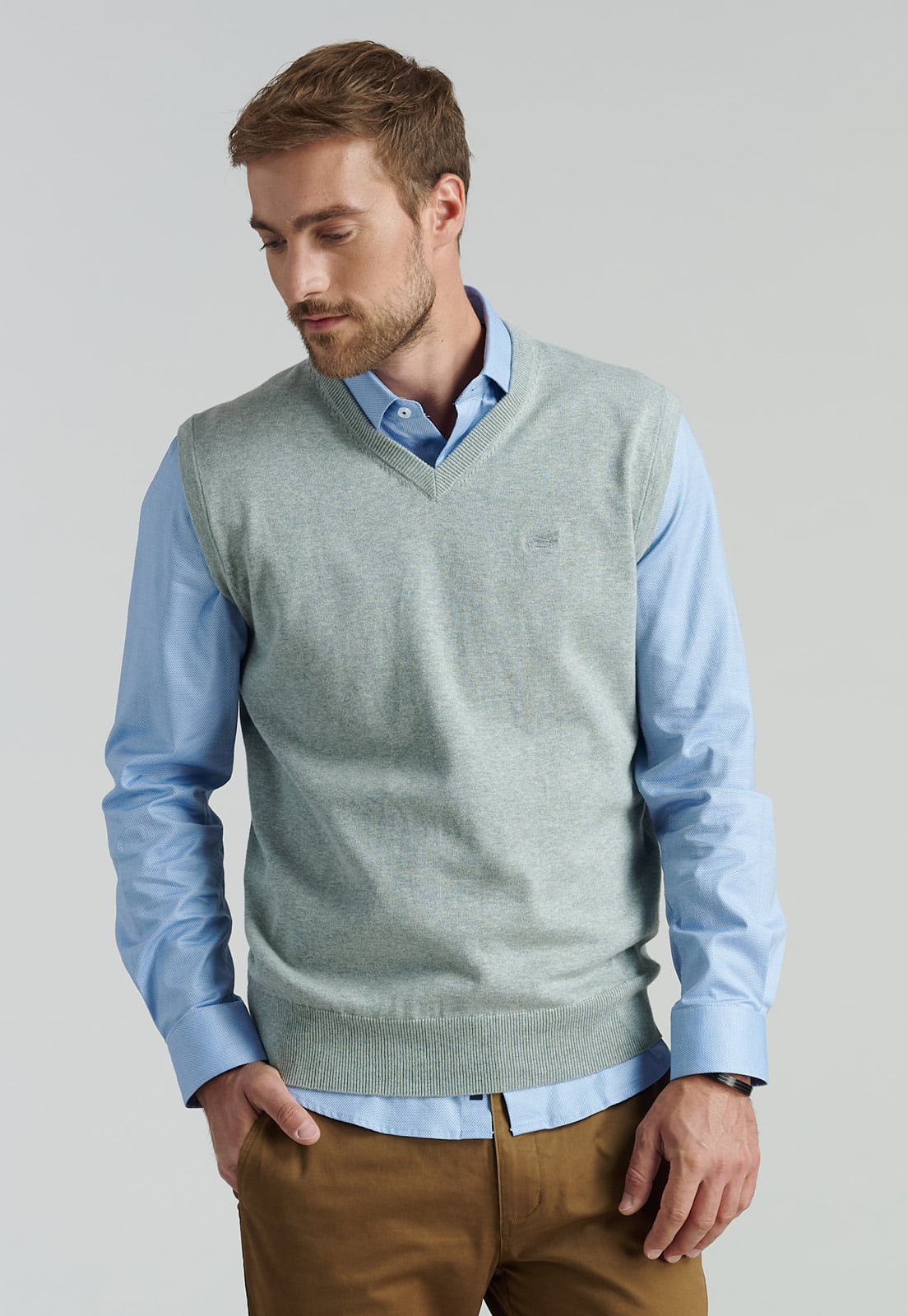 SWEATER ALGODÓN HOMBRE FEROUCH GRIS SMART CASUAL SLEEVE BUSINESS LT GREY - 1