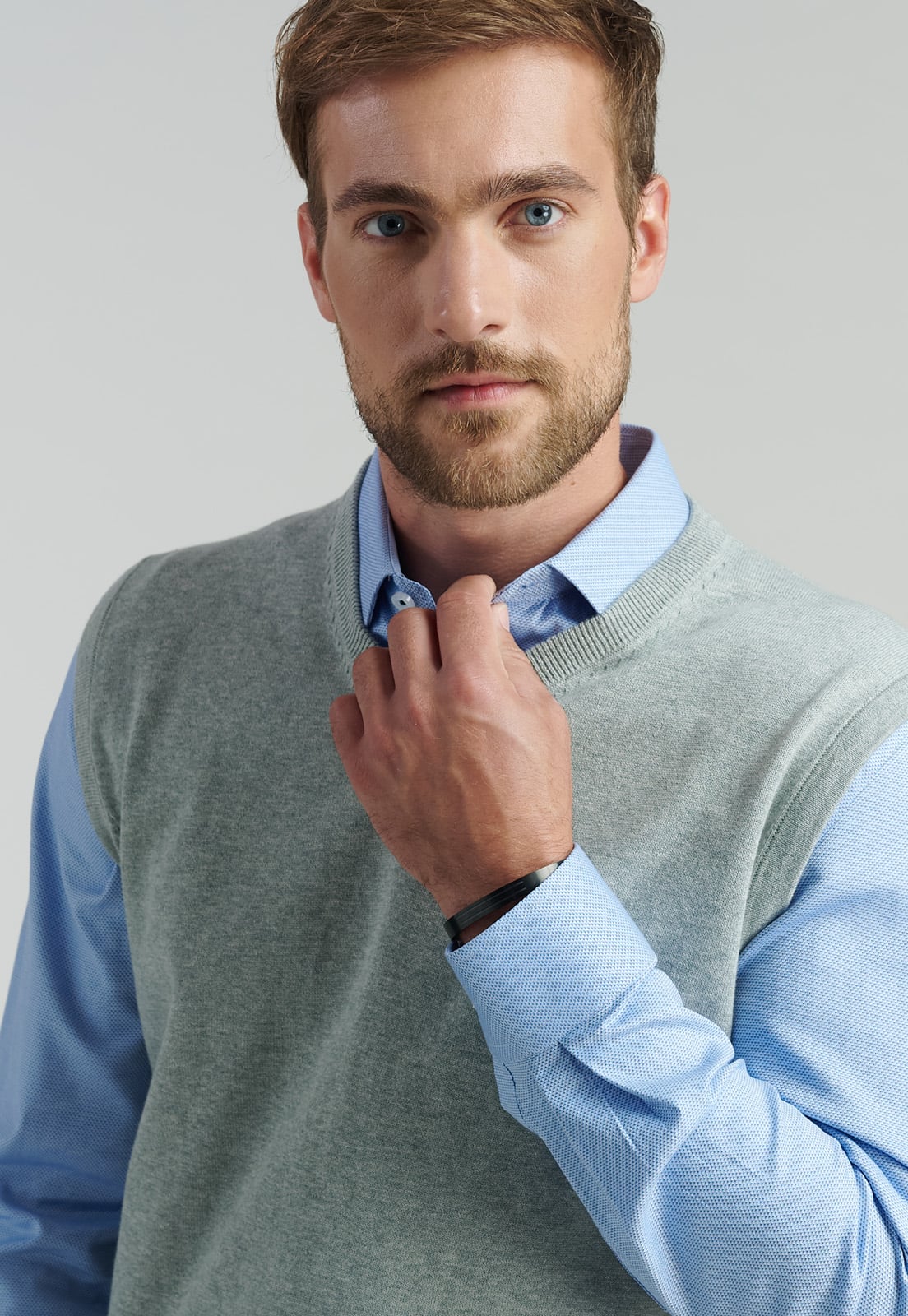 SWEATER ALGODÓN HOMBRE FEROUCH GRIS SMART CASUAL SLEEVE BUSINESS LT GREY - 3