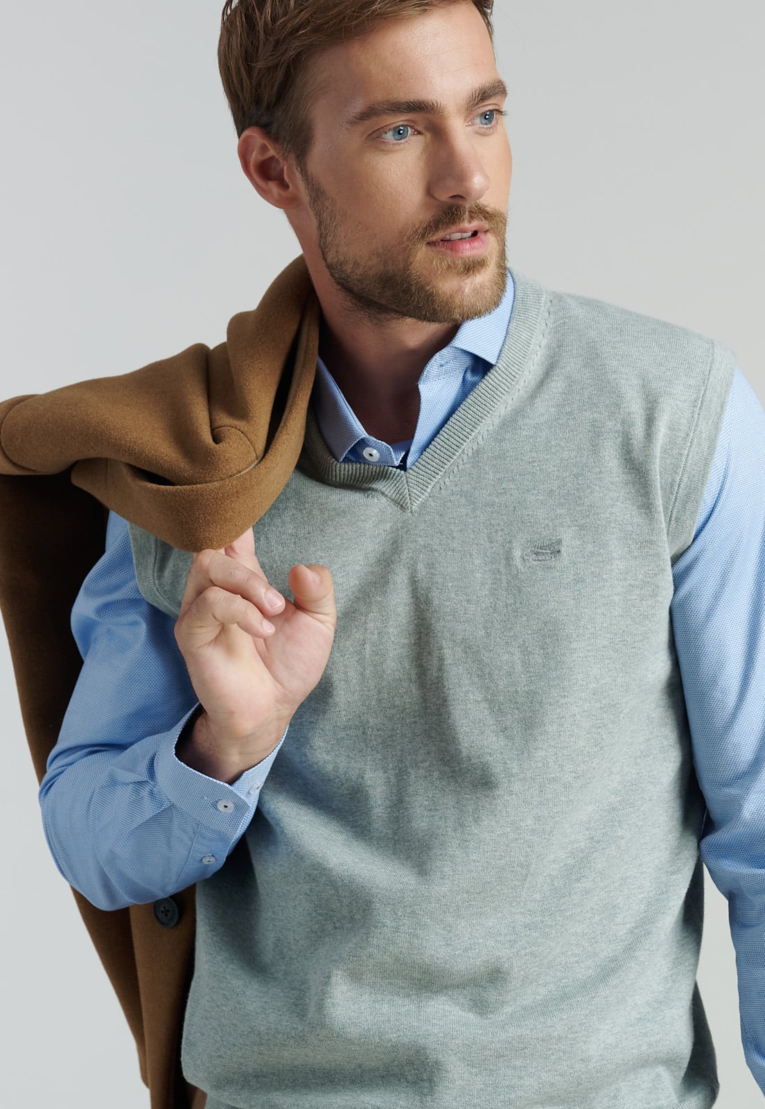 SWEATER ALGODÓN HOMBRE FEROUCH GRIS SMART CASUAL SLEEVE BUSINESS LT GREY - 5