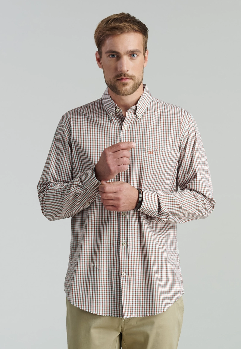 CAMISA ALGODÓN HOMBRE FEROUCH ROJO BROOKLYN SMART CASUAL BRICK - 1