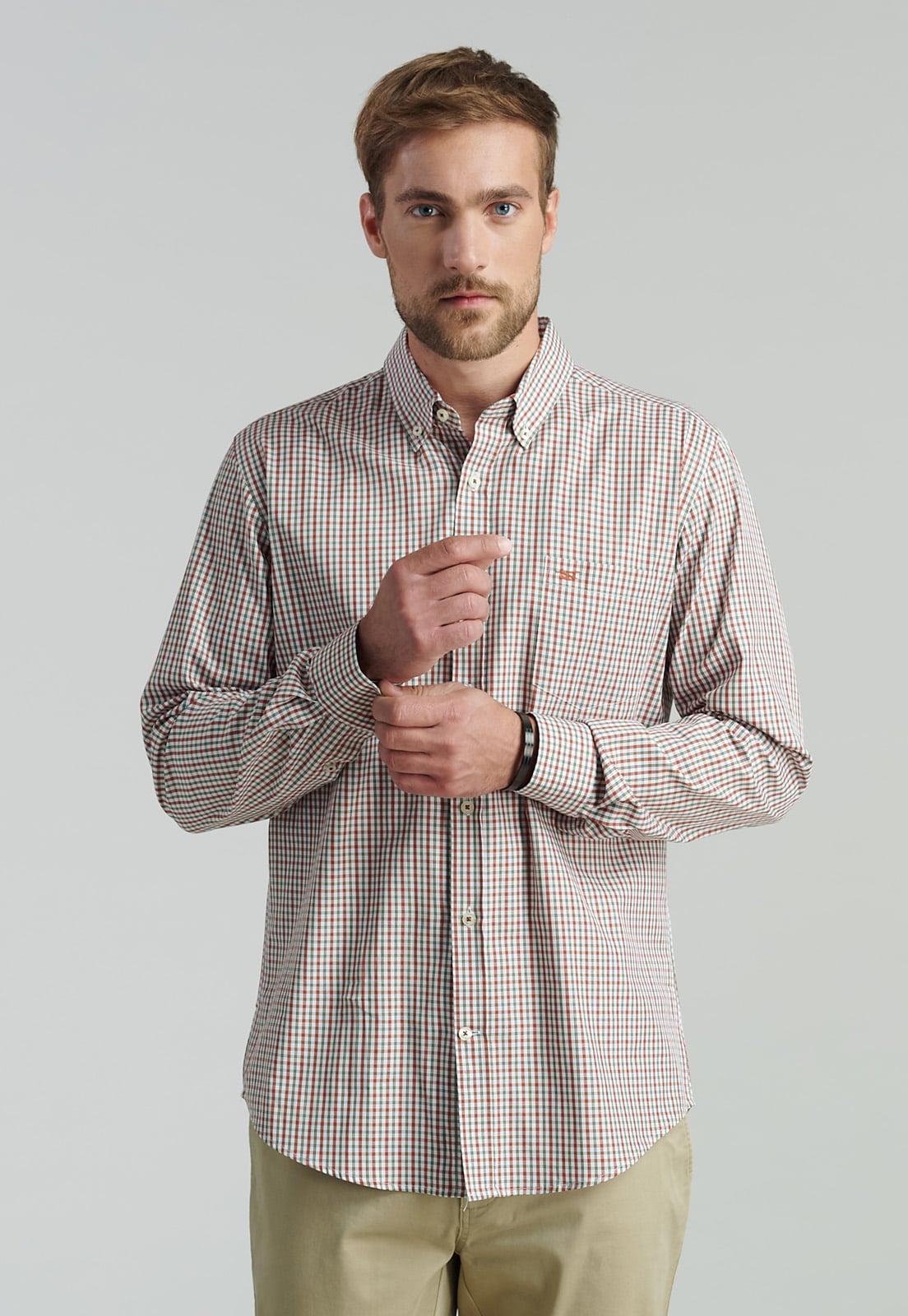 CAMISA ALGODÓN HOMBRE FEROUCH ROJO BROOKLYN SMART CASUAL BRICK - 1