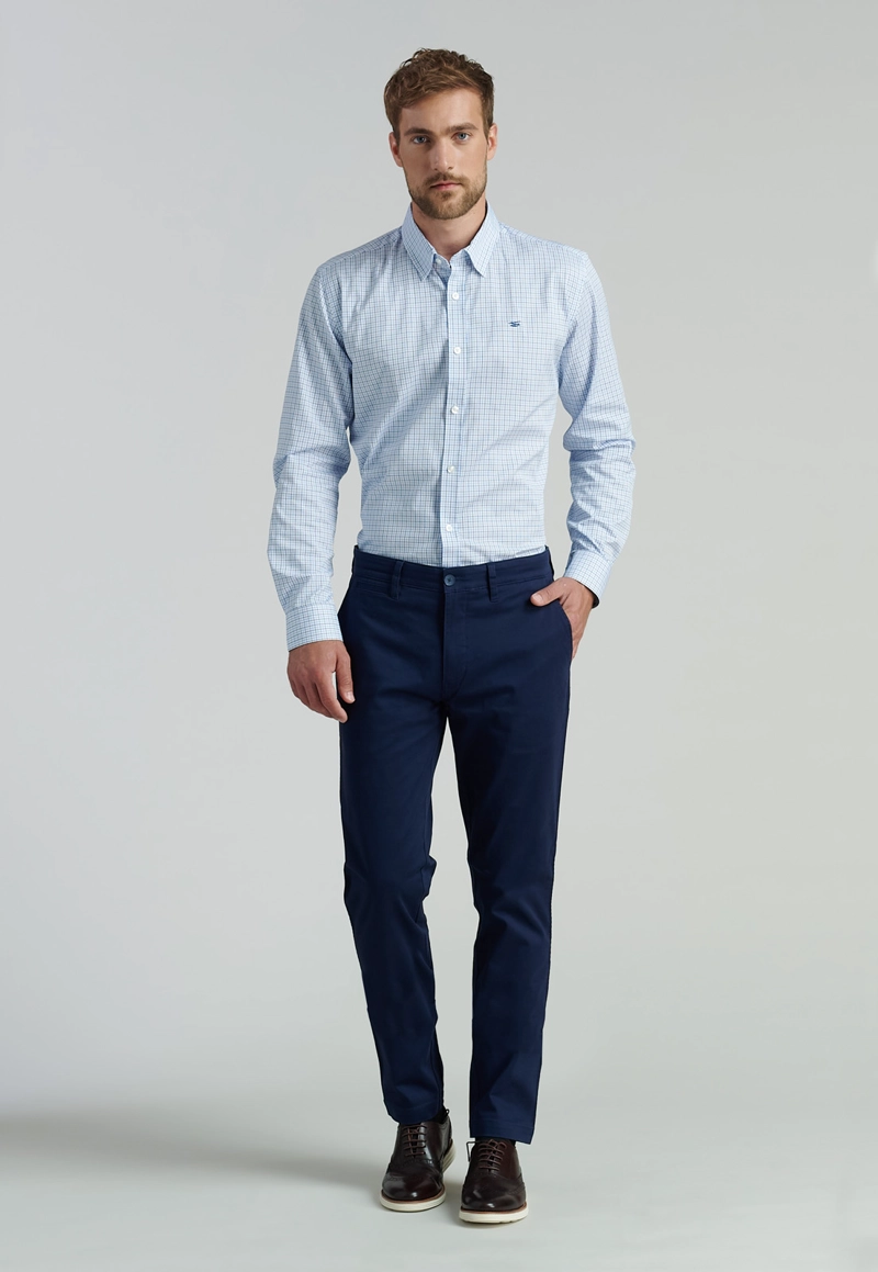 PANTALÓN ALGODÓN HOMBRE FEROUCH AZUL TWILL SLIM 33 BUSINESS DK. - 2