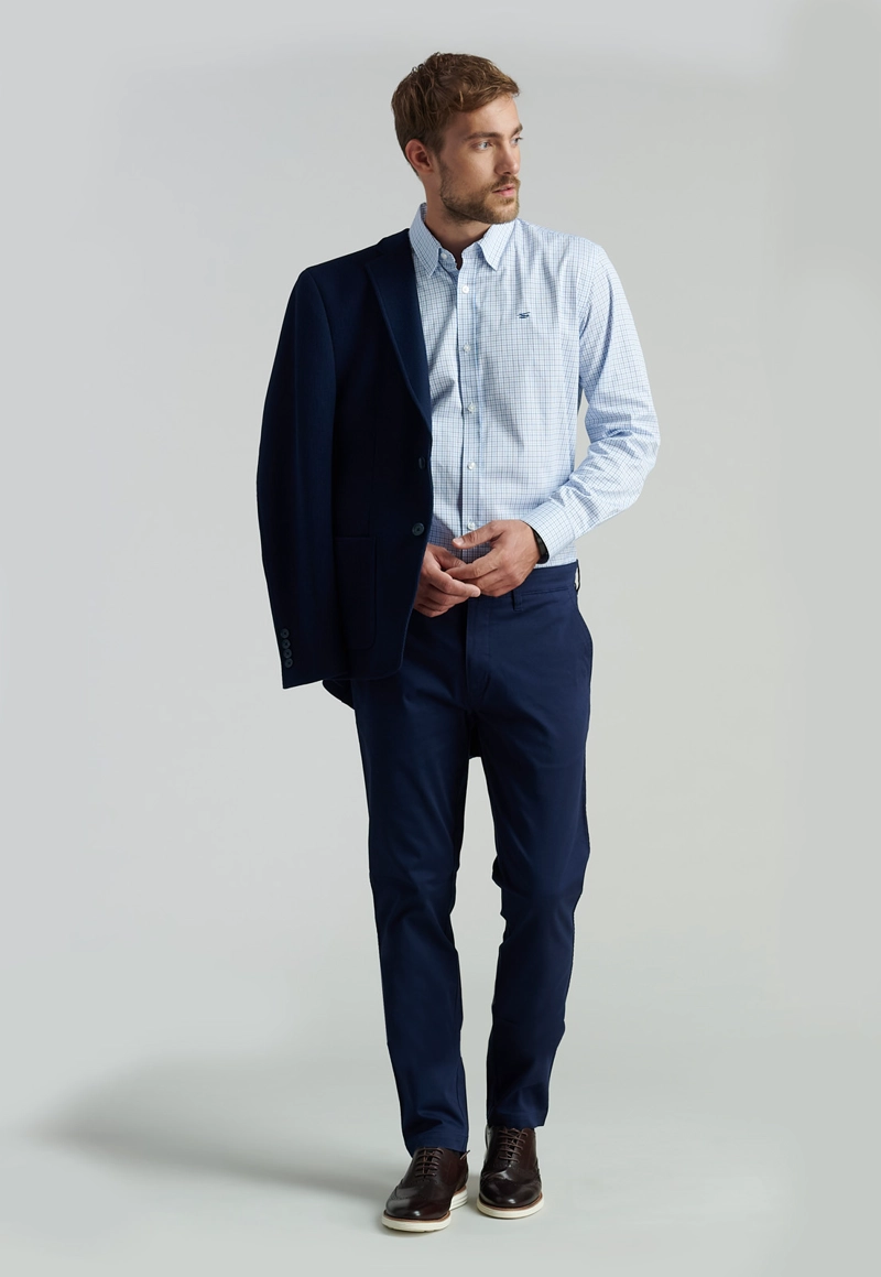 PANTALÓN ALGODÓN HOMBRE FEROUCH AZUL TWILL SLIM 33 BUSINESS DK. - 5