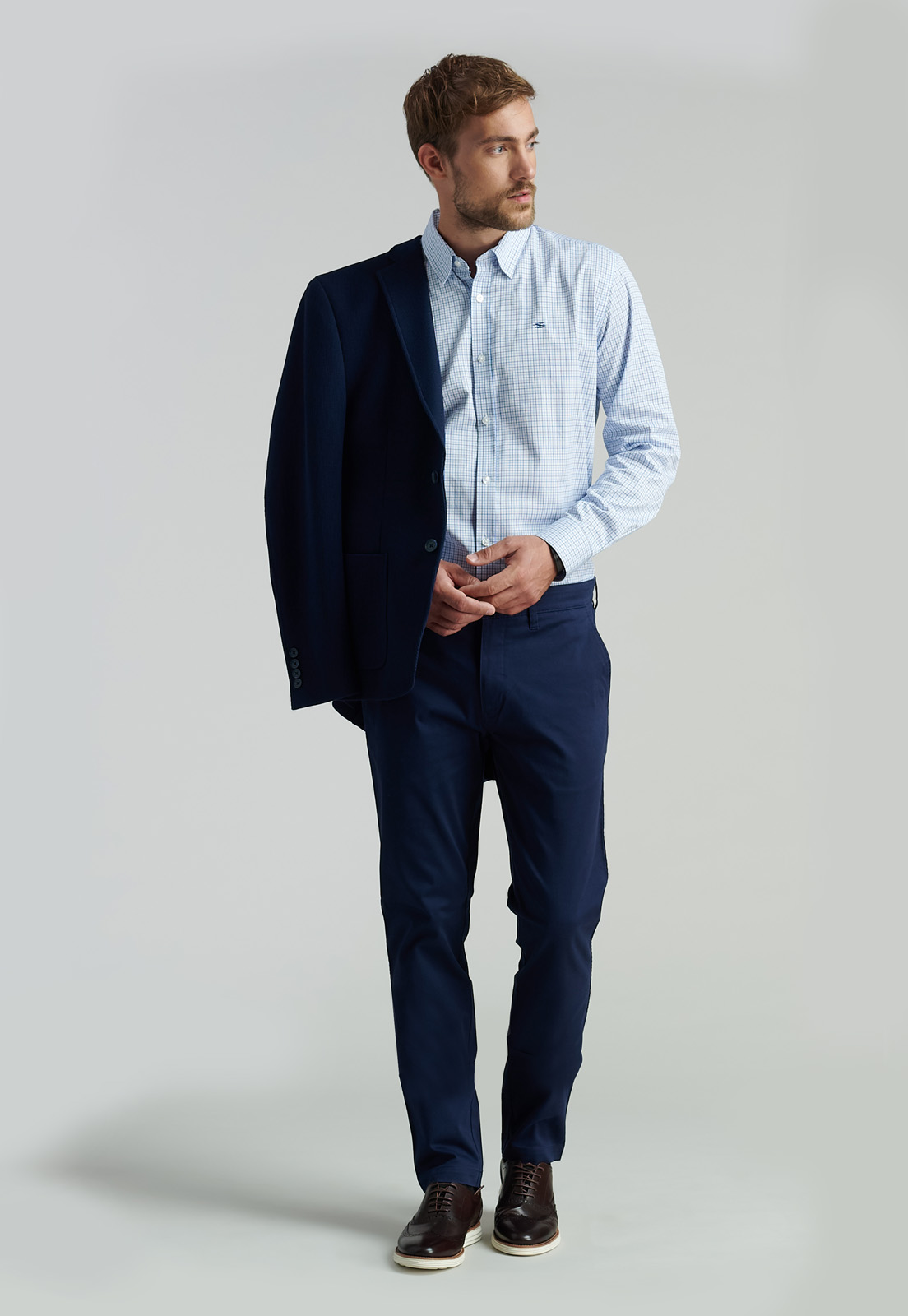 PANTALÓN ALGODÓN HOMBRE FEROUCH AZUL TWILL SLIM 33 BUSINESS DK. - 5