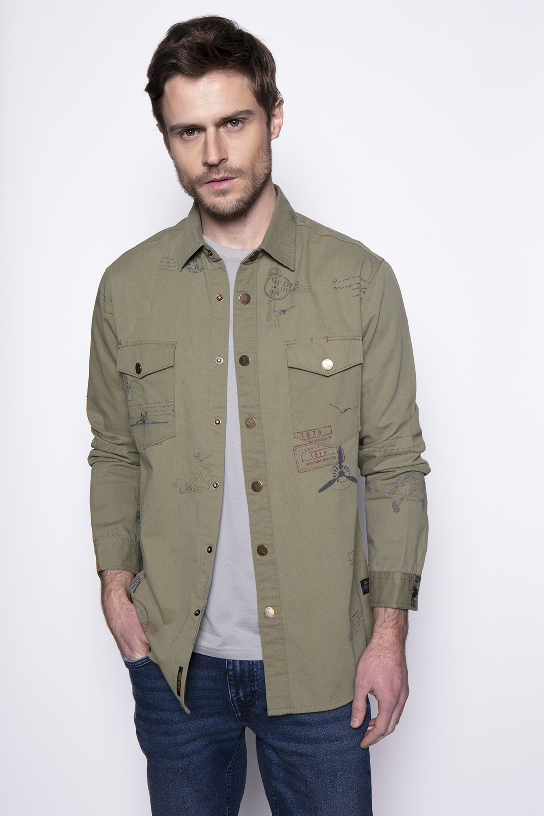 OVERSHIRT ALGODÓN HOMBRE FEROUCH VERDE PRINT FJ MILITARY - 1