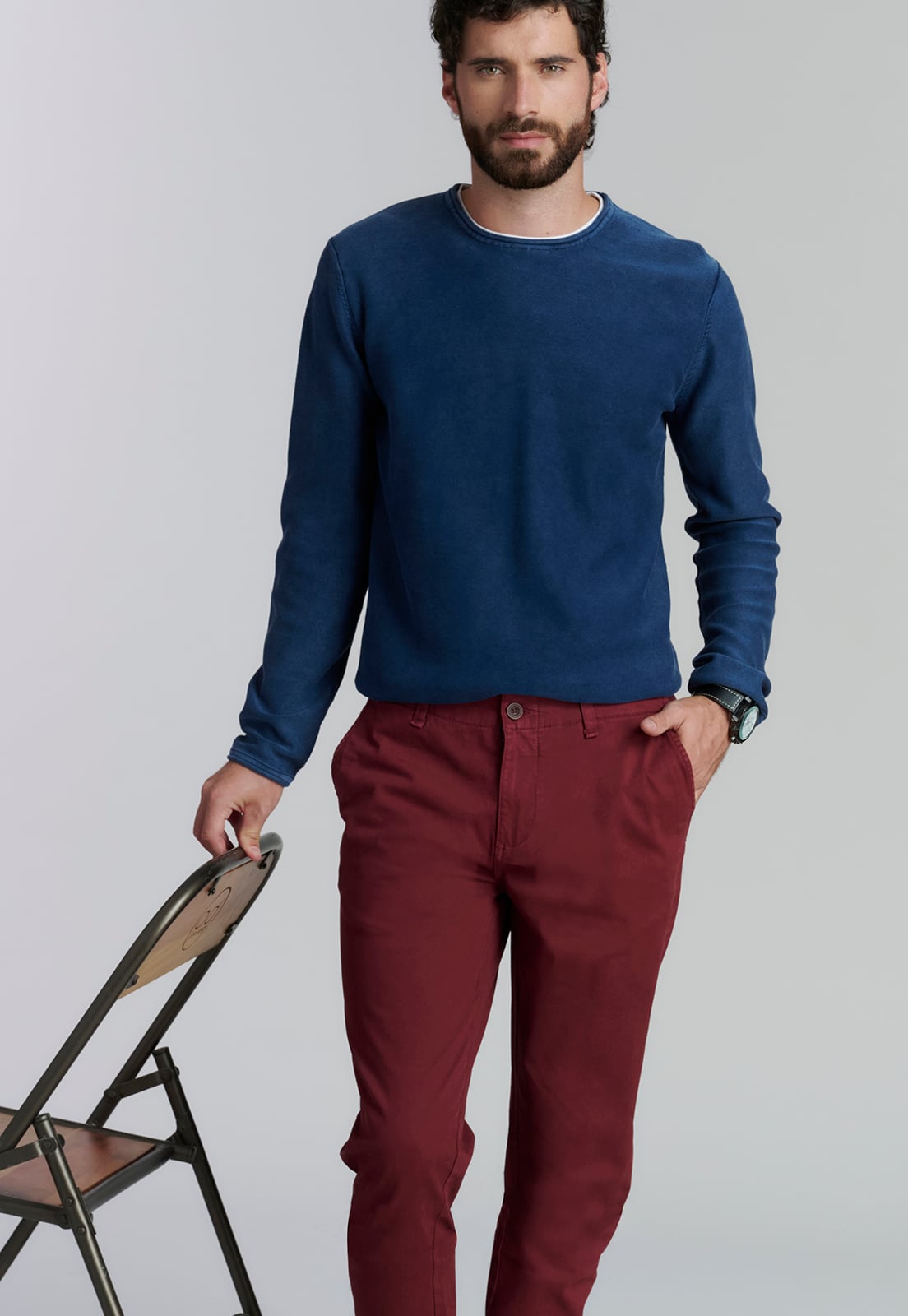 PANTALÓN ALGODÓN HOMBRE FEROUCH ROJO LOWELL FR BURGUNDY - 5