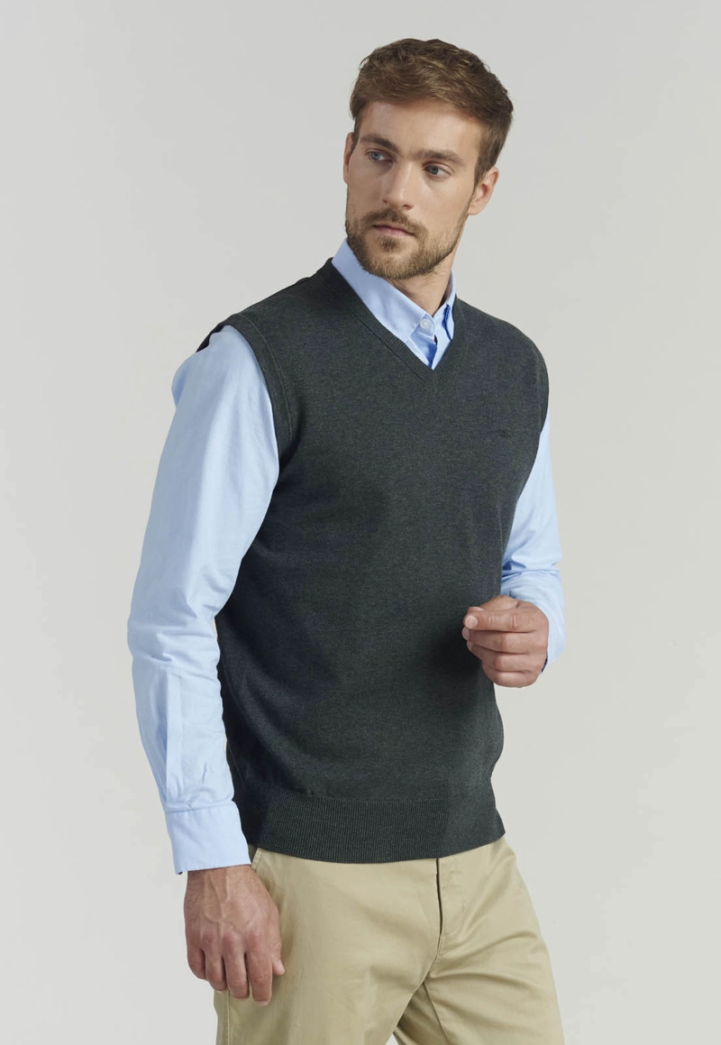 SWEATER ALGODÓN HOMBRE FEROUCH GRIS SMART CASUAL SLEEVE BUSINESS GRAPHITE - 1