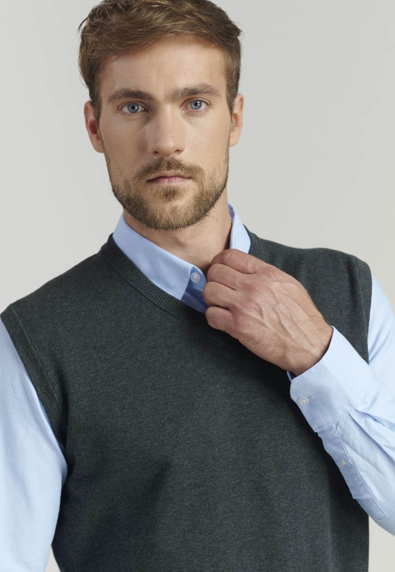 SWEATER ALGODÓN HOMBRE FEROUCH GRIS SMART CASUAL SLEEVE BUSINESS GRAPHITE - 3