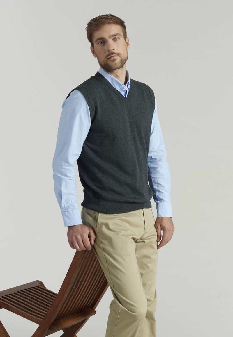 SWEATER ALGODÓN HOMBRE FEROUCH GRIS SMART CASUAL SLEEVE BUSINESS GRAPHITE - 5