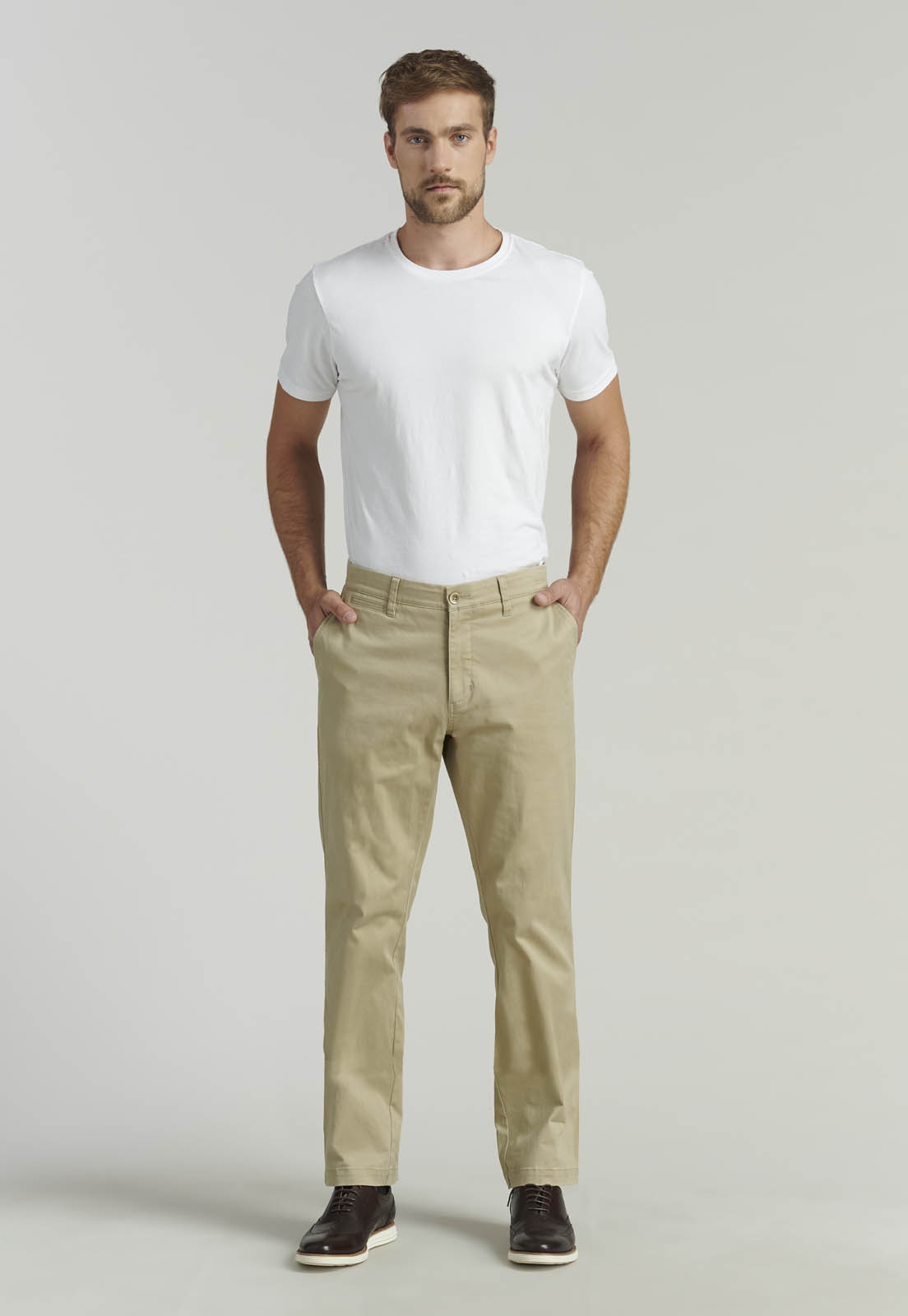 PANTALÓN ALGODÓN HOMBRE FEROUCH BEIGE TWILL WITHOUT PLEATS L 33 BUSINESS KHAKI - 2