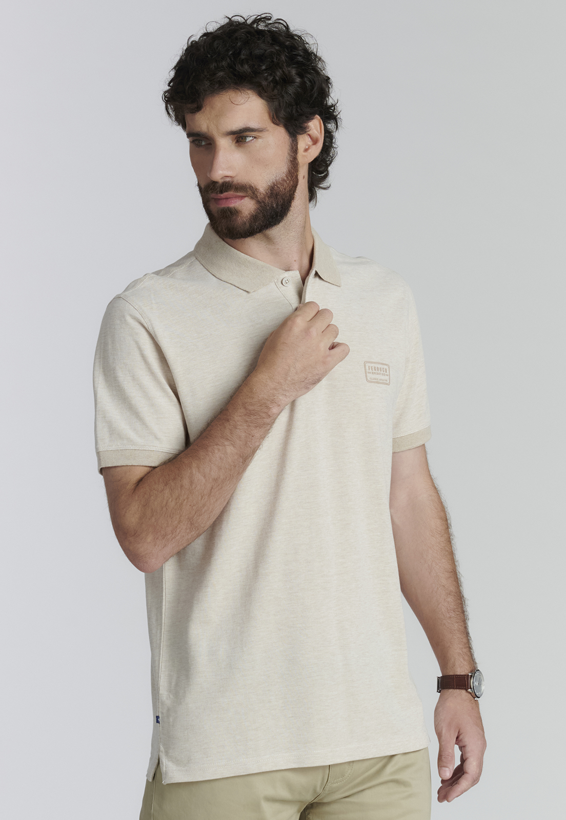 POLERA ALGODÓN HOMBRE FEROUCH BEIGE BALTIMORE FR MELANGE - 1