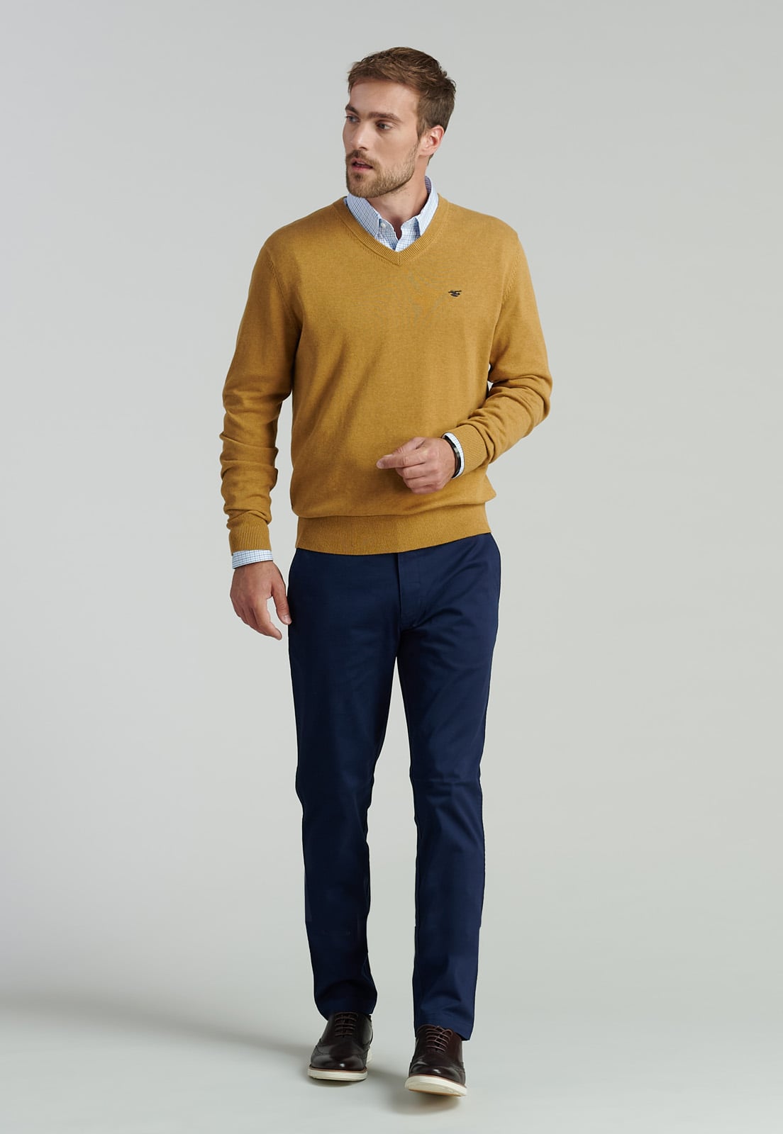 SWEATER ALGODÓN HOMBRE FEROUCH AMARILLO V NECK MELANGE F SMART CASUAL MUSTARD - 2