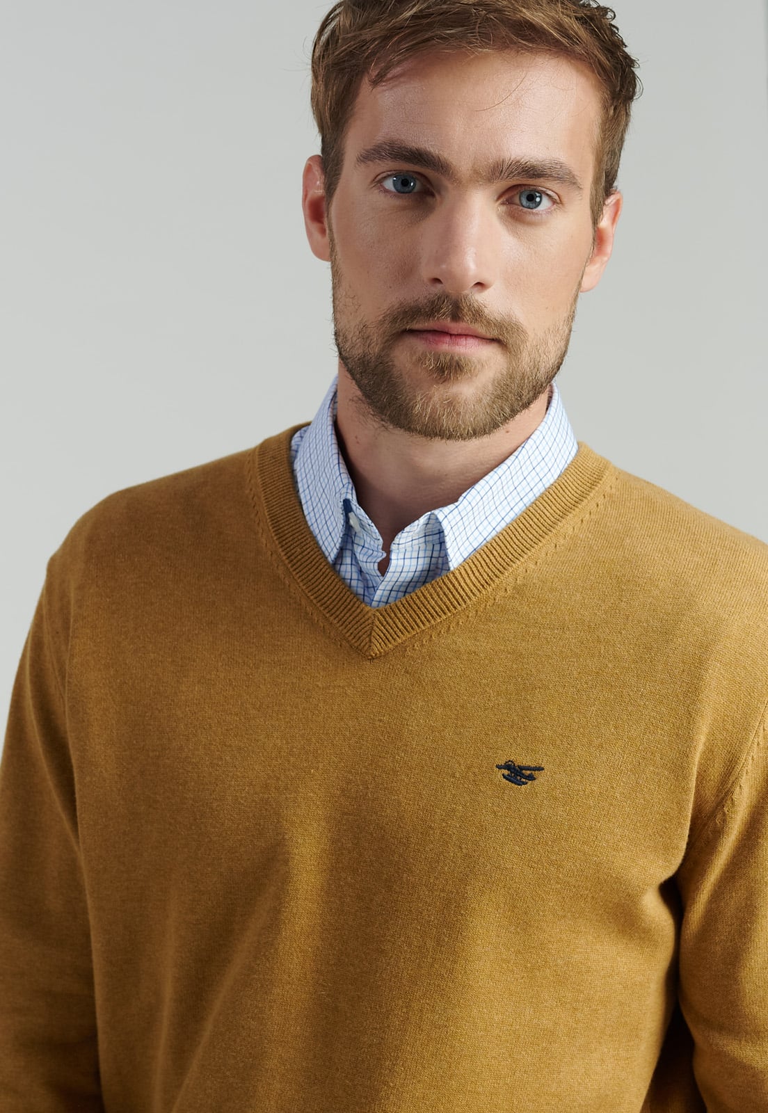 SWEATER ALGODÓN HOMBRE FEROUCH AMARILLO V NECK MELANGE F SMART CASUAL MUSTARD - 3